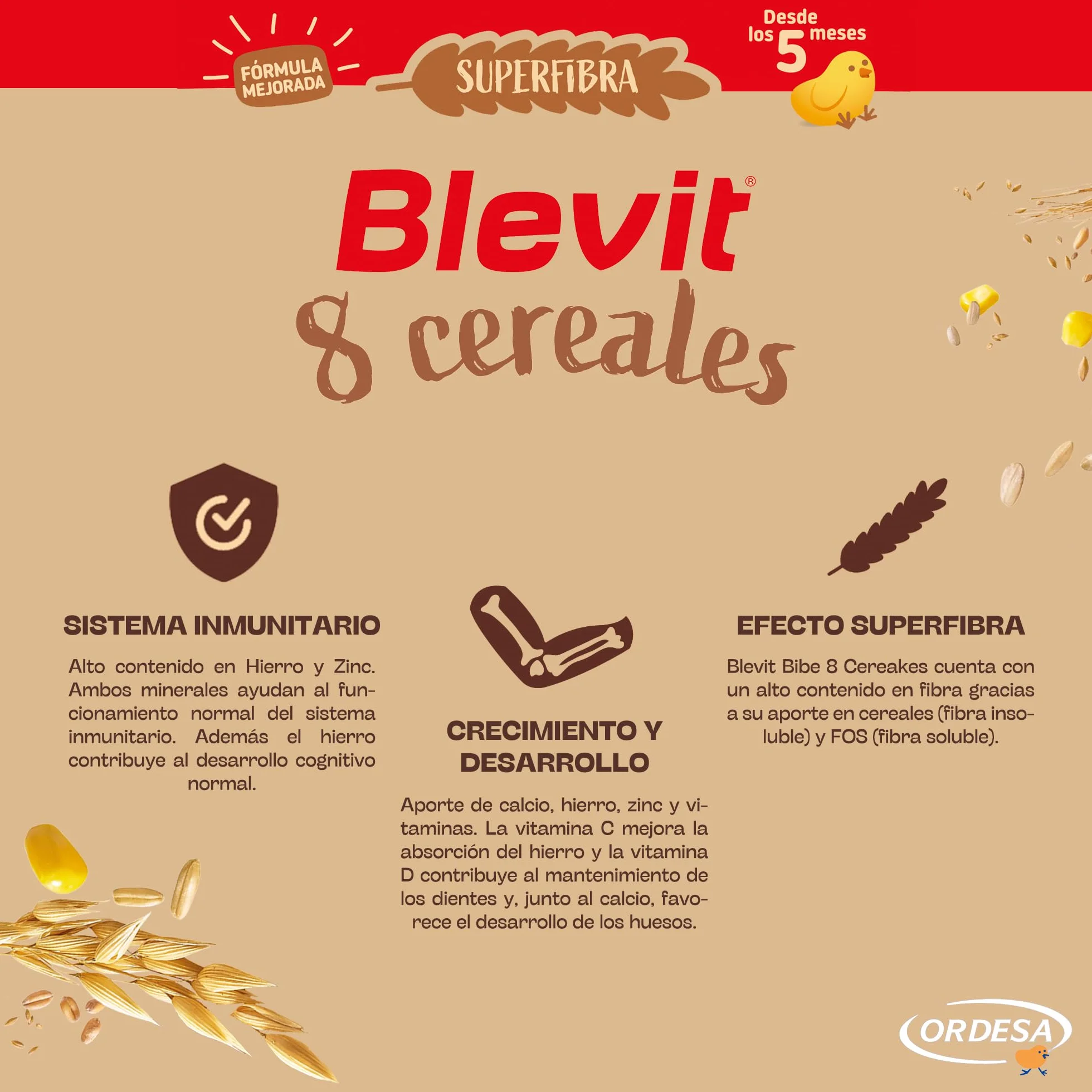 Blevit Superfibra 8 Cereales 500g Papilla para Bebé 5 Meses con Vitaminas, Minerales y Fibra
