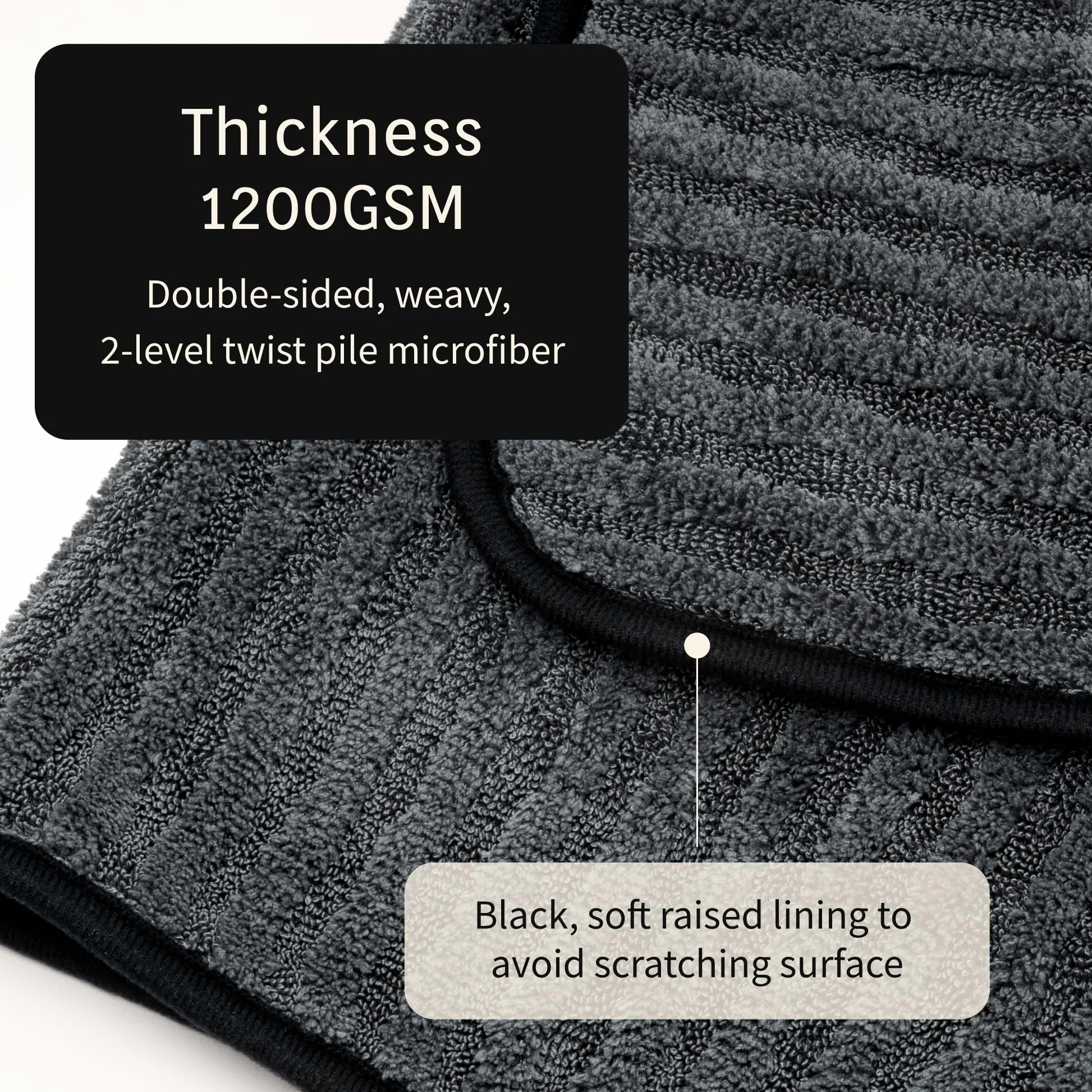 Toalla de secado de coche de microfibra tejida de alta absorción, 1200 g/m² (paquete de 2, 13.7 x 13.7 pulgadas)