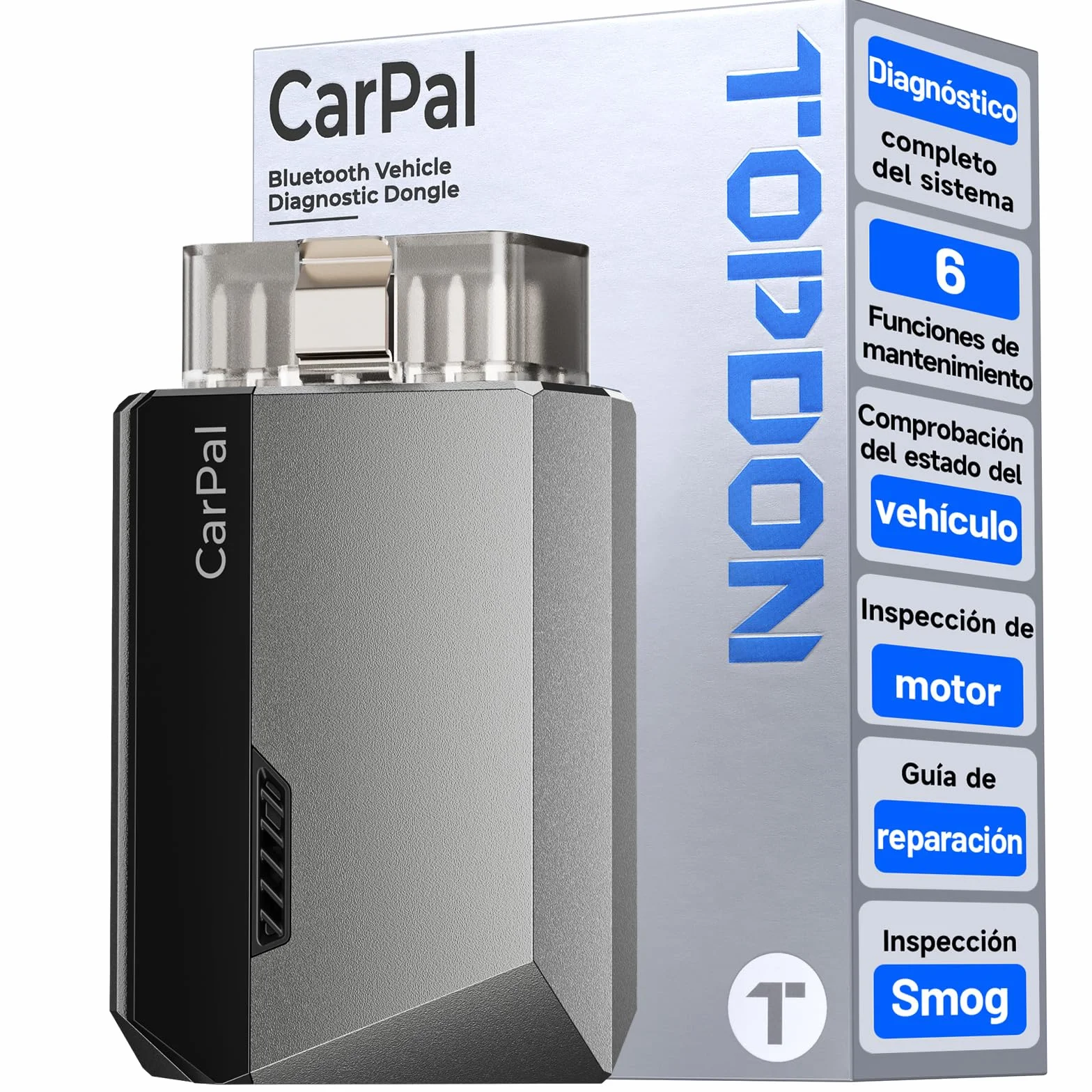 TOPDON Carpal-A OBD2 Diagnosis, Bluetooth Diagnosis Coche Multimarca,Diagnóstico de Todos los Sistemas, 6 Servicios Reset, AutoVIN, Smog Check, Guía de Reparación, Inspección del Motor