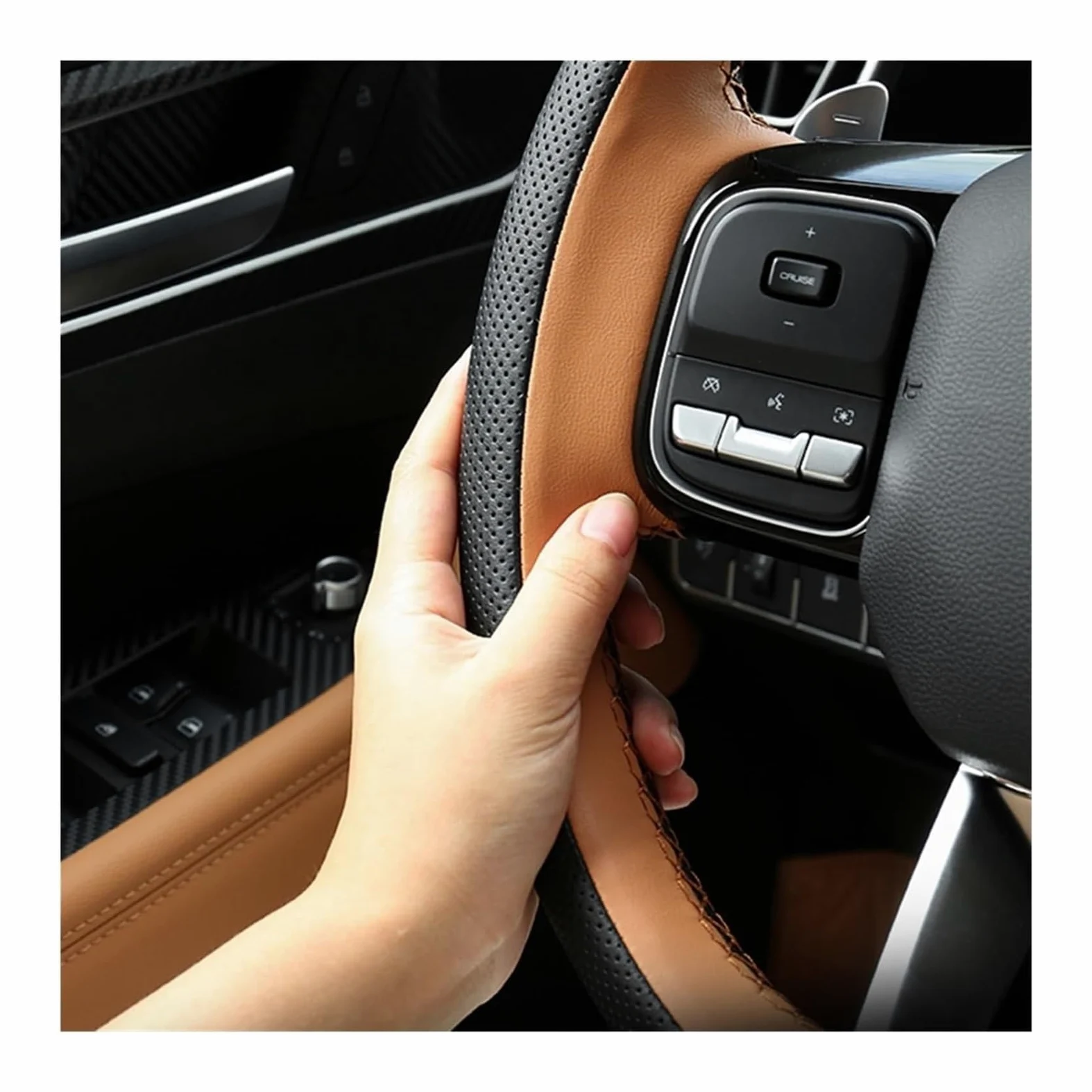 Volante Funda Coche para Great Wall Haval H5 II 2023 2024 Funda Volante Cuero Microfibra Cosida A Mano Interior Coche Fundas Protector(Negro)