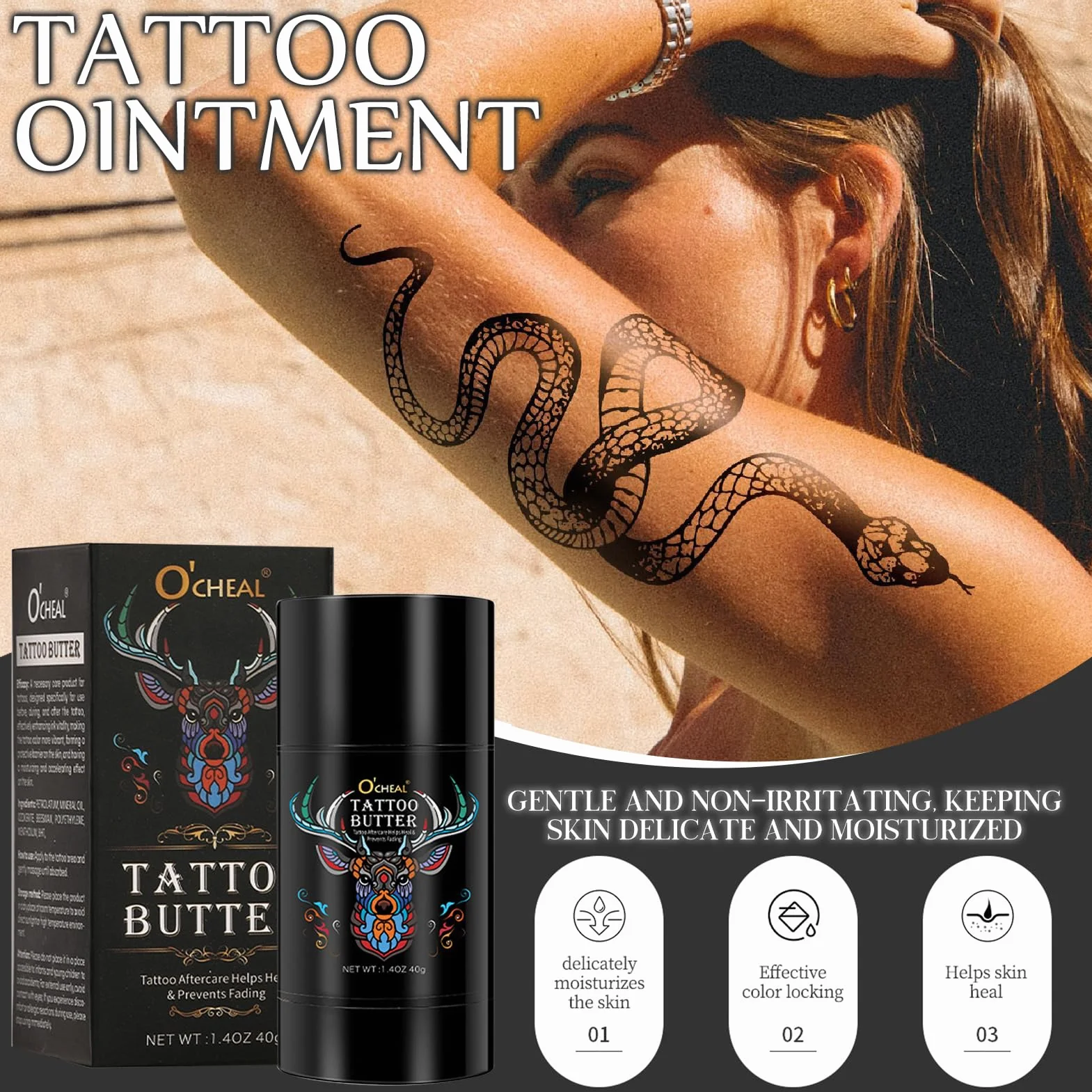 Crema Solar para Tatuajes con Protección UVA/UVB, Mantequilla para Tatuajes