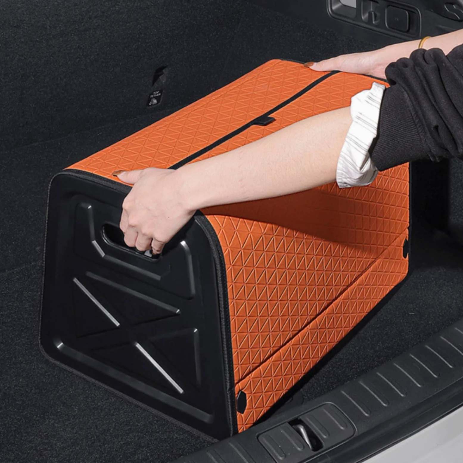 perfk Organizador de Maletero Plegable con Caja Multifuncional Tapa Rápida y Separadores Fabricado Sintético Diseñado para Conductores Trayectos Largos Trabajo, Negro