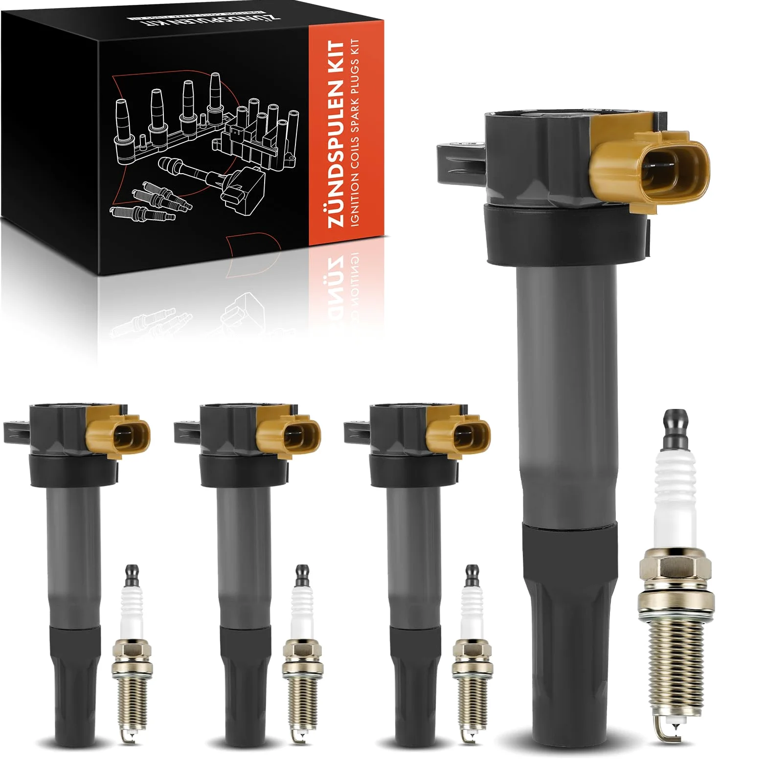 Frankberg 4 bobinas de encendido + 4 bujías de 3 Polos 3340051K51 | Compatible con: Grand Vitara II JT TD TE, Kizashi FR, SX4 EY G.Y, Swift IV FZ NZ