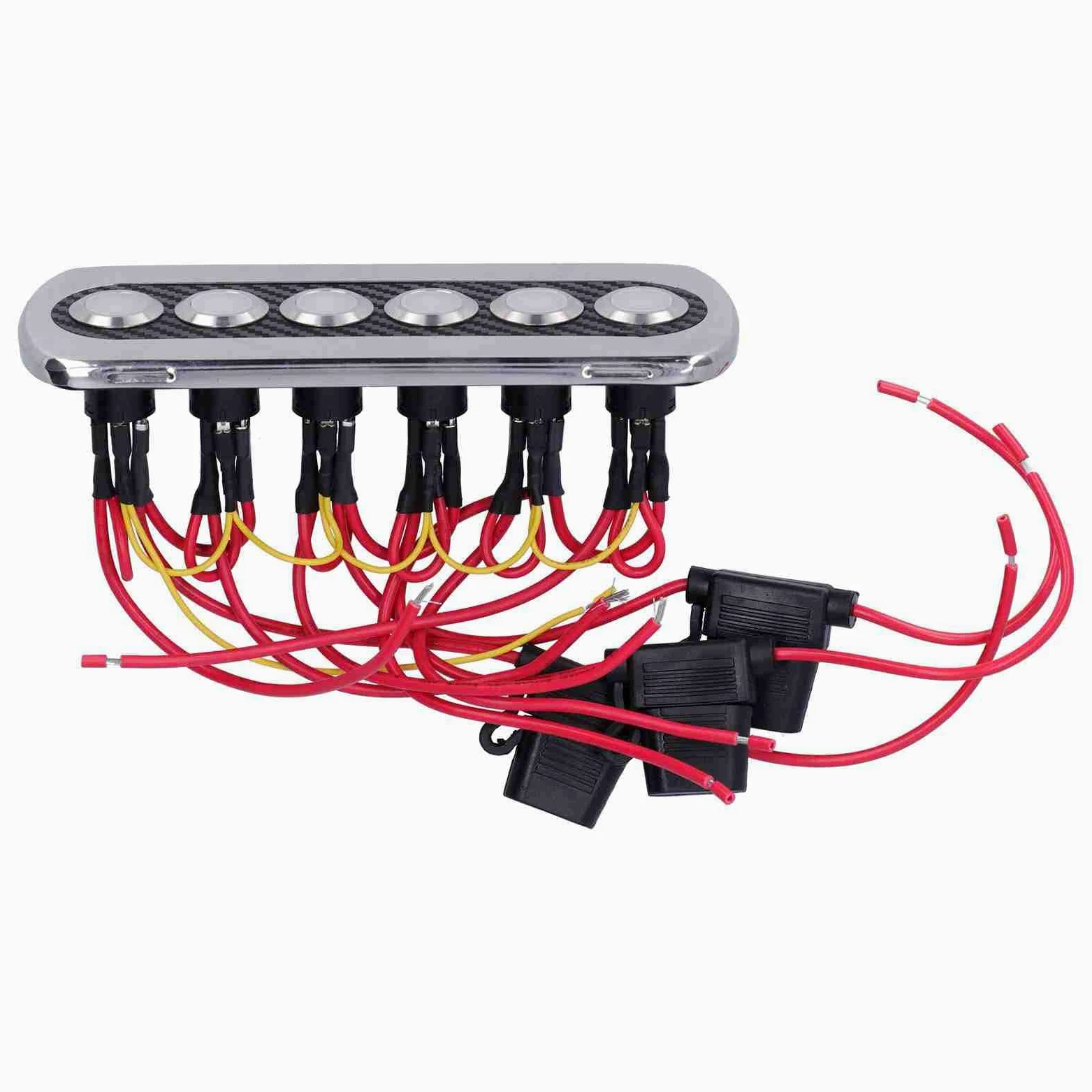 Panel de Interruptor de Fibra de Carbono de 12V 20A con Retroiluminación LED para Modificación Impermeable de Yates y Vehículos Recreativos
