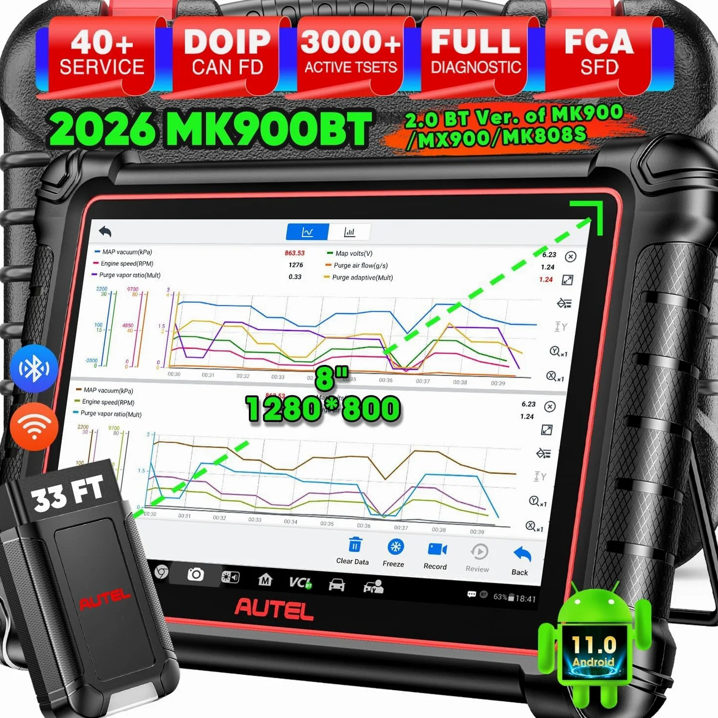 Autel MaxiCOM MK900BT Diagnosis Coche Multimarca, 2026 MK900 BT Igual Que MK900 MK808S MK808BT Pro, Maquina Diagnosis Coche como MP900BT MX900, 3K+ Prueba Activa, 40+ Servicio, Can FD DOIP, Todo SIS