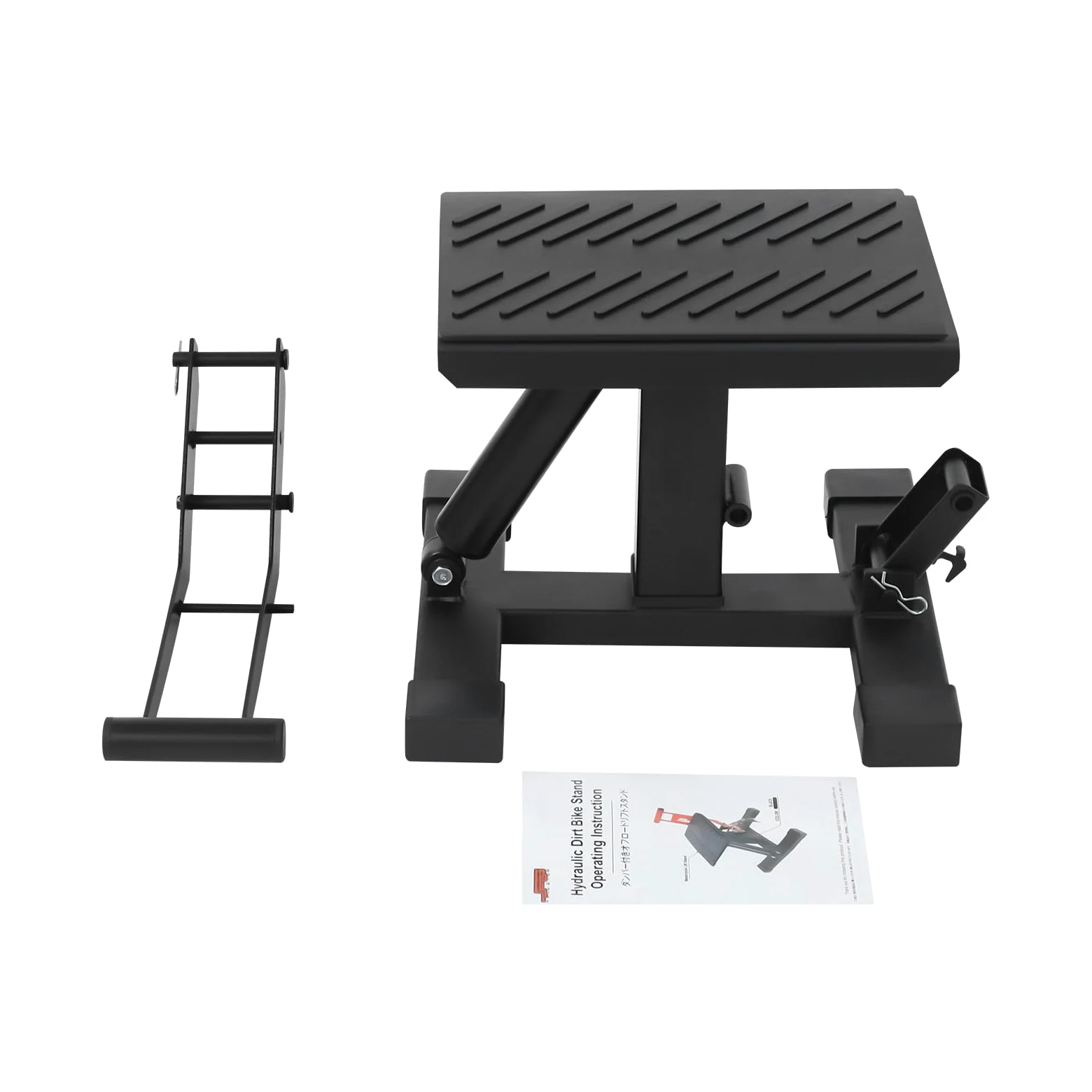 Elevador de motocicleta, rango de elevación de 25 a 34 cm, ancho de plataforma de 17 cm, capacidad de carga de 200 kg, soporte de motocicleta con 3 pernos de seguridad, plataforma elevadora de acero