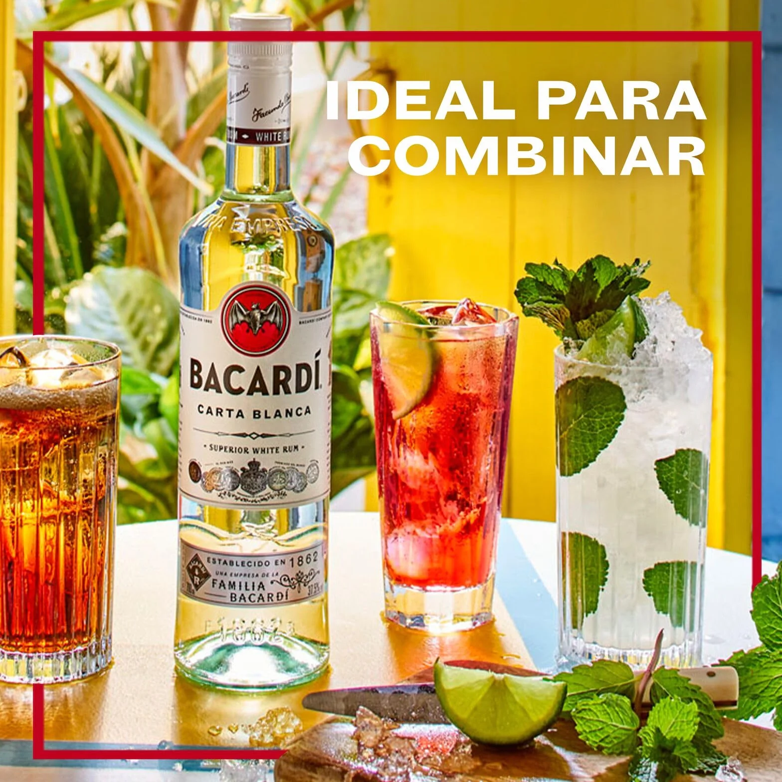 BACARDÍ Carta Blanca Ron Blanco Superior 37,5% ALC. 1 L Ron Caribeño Icónico