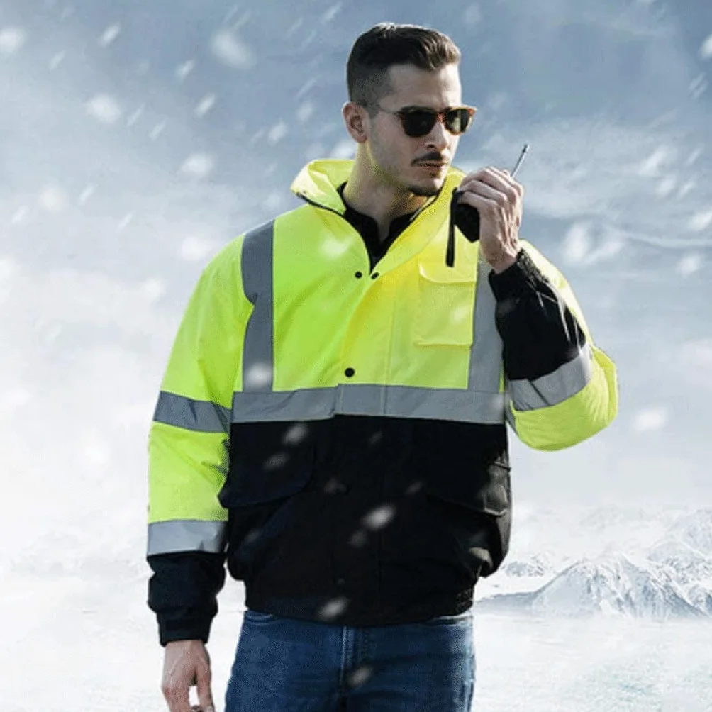 Chalecos Reflectantes de Alta Visibilidad, Tamaños múltiples del Amarillo Fluorescente Chaleco reflexivo Caliente Impermeable(XL)