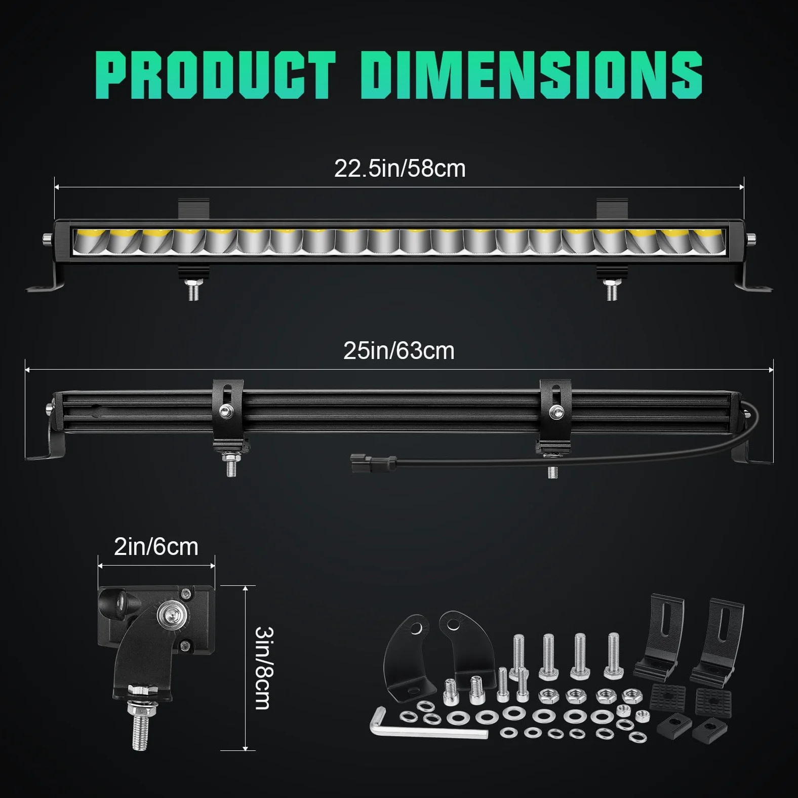 SKYWORLD 23 Pulgadas 58 cm 60W delgado barra de luz led, largo alcance barras luminosas led con 12V kit de cableado para 4x4 ATV UTV SUV Off road Coche Tractor Camión Todoterreno Barco, 6000K Blanco