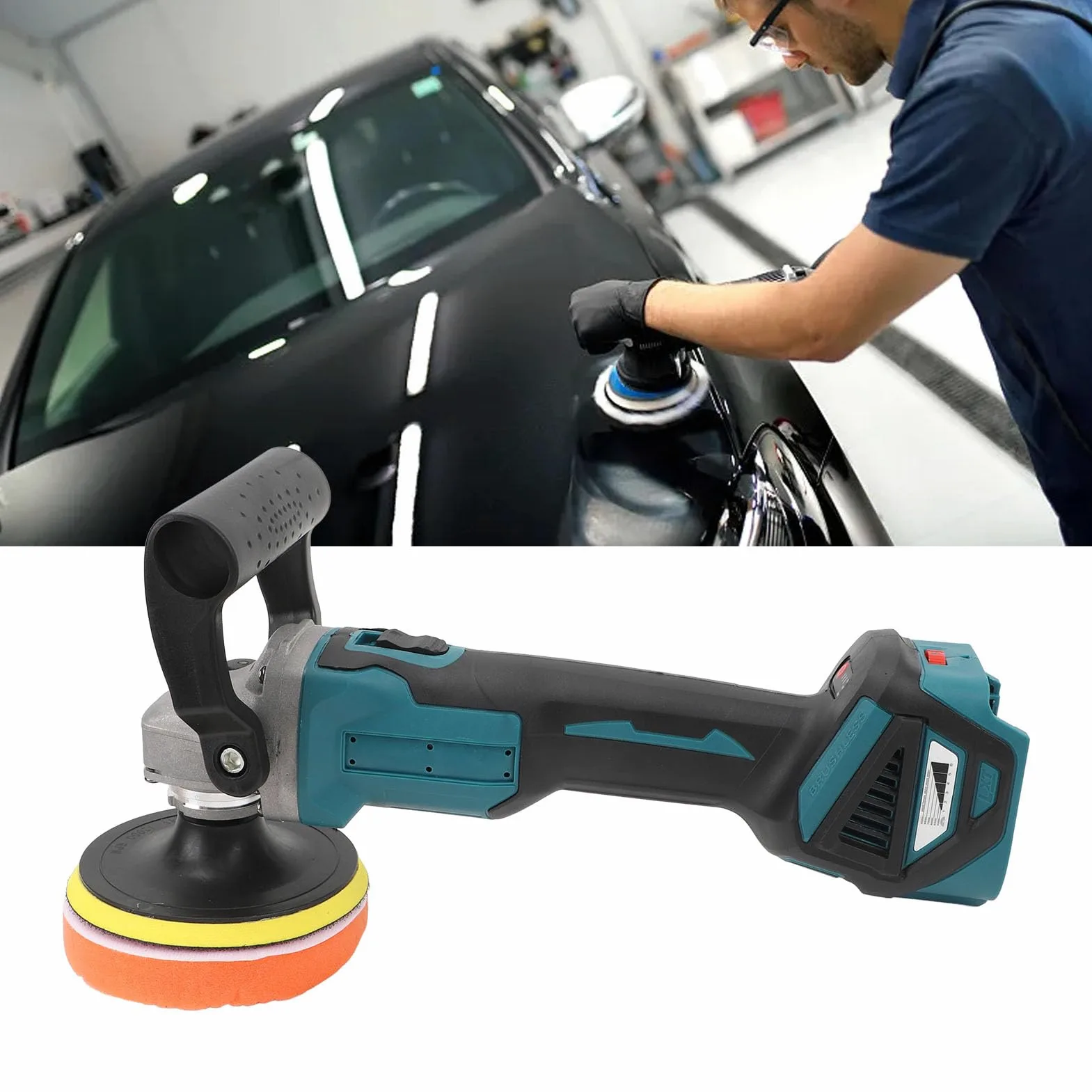 Pulidora de búfer inalámbrica, máquina de abrillantado para coche con batería de 18V, sin escobillas, 6 velocidades, para corrección de pintura y detalles automáticos, encerado