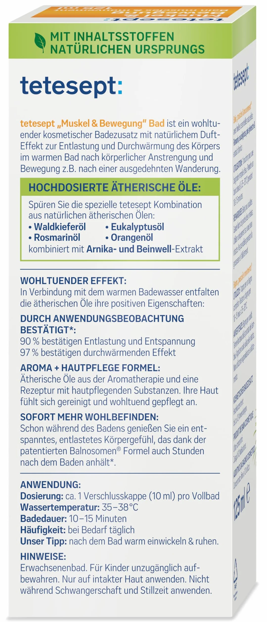 tetesept Músculo y ejercicio baño 125 ml Baño de salud con 4 aceites esenciales