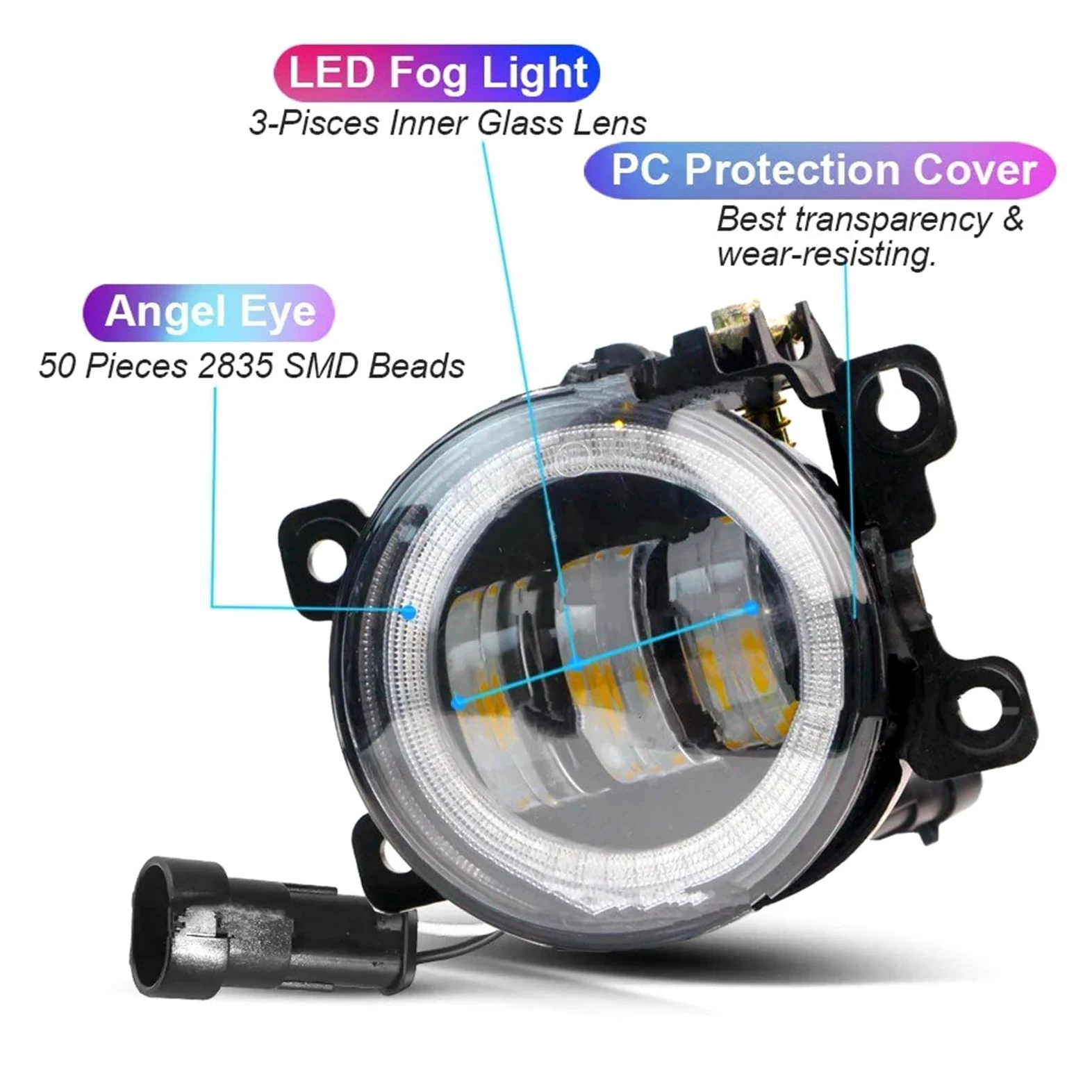 Para Suzuki Para Swift Para Deporte 2007-2020 2 Piezas 30W LED Luz Antiniebla Ojo Ángel Diurna Canbus Lámpara Frontal DRL Montaje Faros Antiniebla(Amarillo)