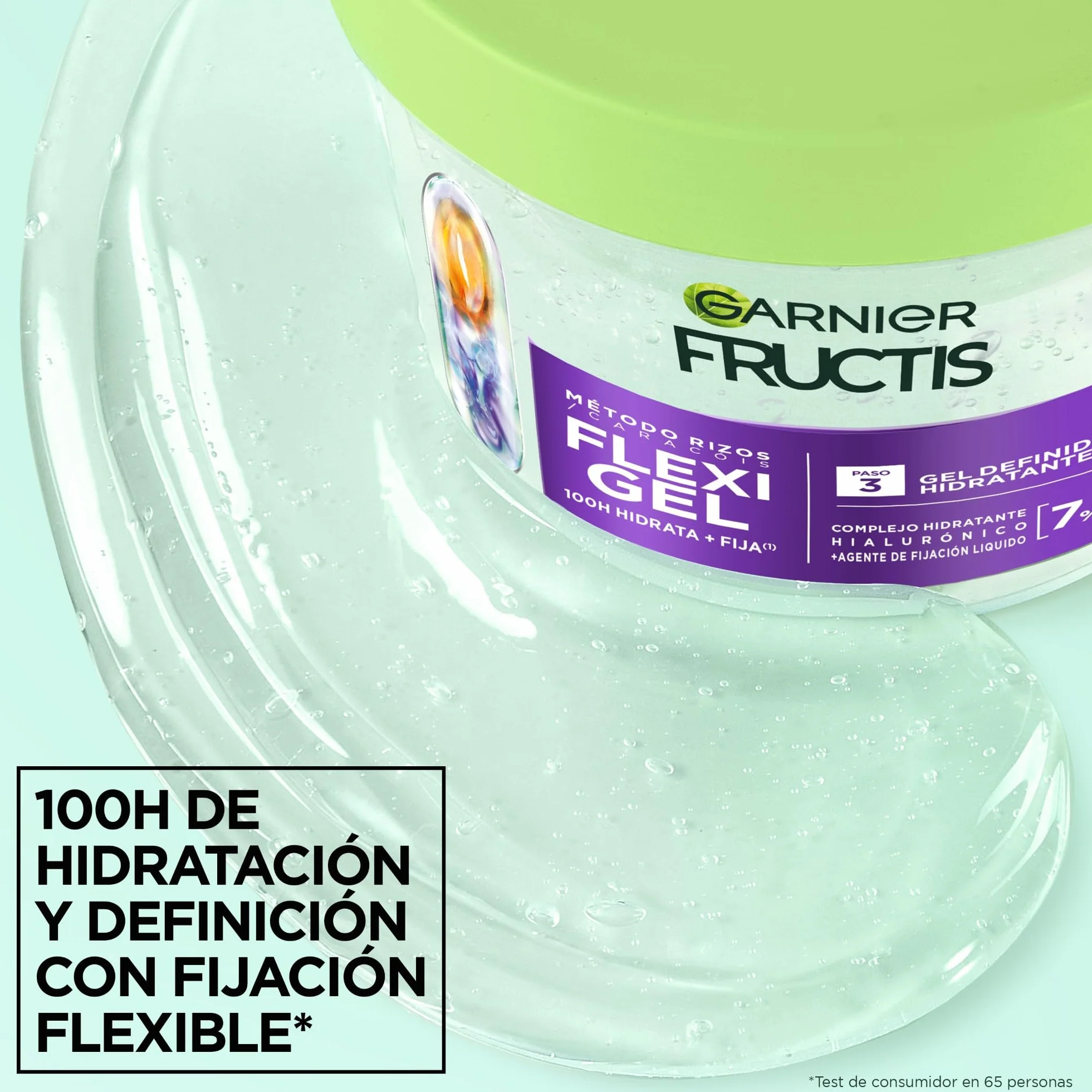 Garnier Fructis Curls Method Flexi Hold Gel Paso 3 Gel de peinado hidratante para todo tipo de rizos, 100H hidratación, ácido hialurónico