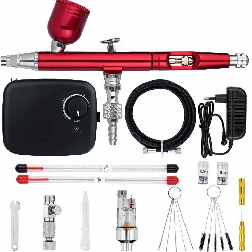 Pulverizador de pintura, Aerógrafo de doble acción con mini batería Kit de compresor de aire inalámbrico de 0,3 mm Herramienta de limpieza de pistola de pulverización for maquillaje Pintura de uñas,A