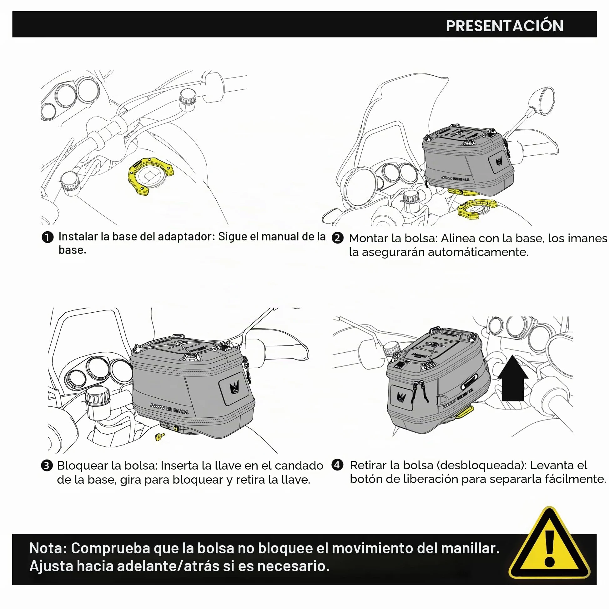 Rhinowalk Bolsa de depósito para moto 5 L-6,5 L con fuerte liberación rápida magnética, bolsa de depósito magnética con cubierta impermeable, apta para Harley Davidson, Indian, Honda, Yamaha, Suzuki y