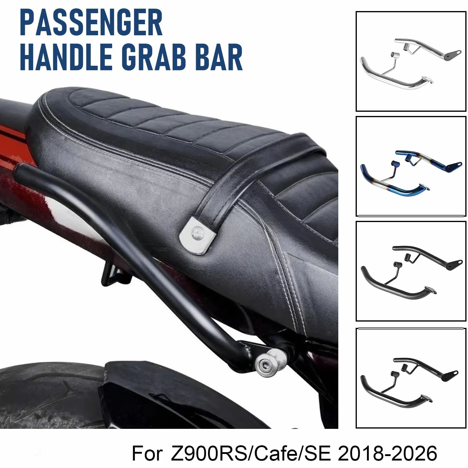 WOOGA Asidero Trasero Asiento Manija de mano Carril para Ka&wa&sa&ki Z900RS Z 900RS Z 900 RS/Cafe/SE 2018-2026 Accesorios de motocicleta Asiento Trasero Socio Estante Estante (Negro Brillante)