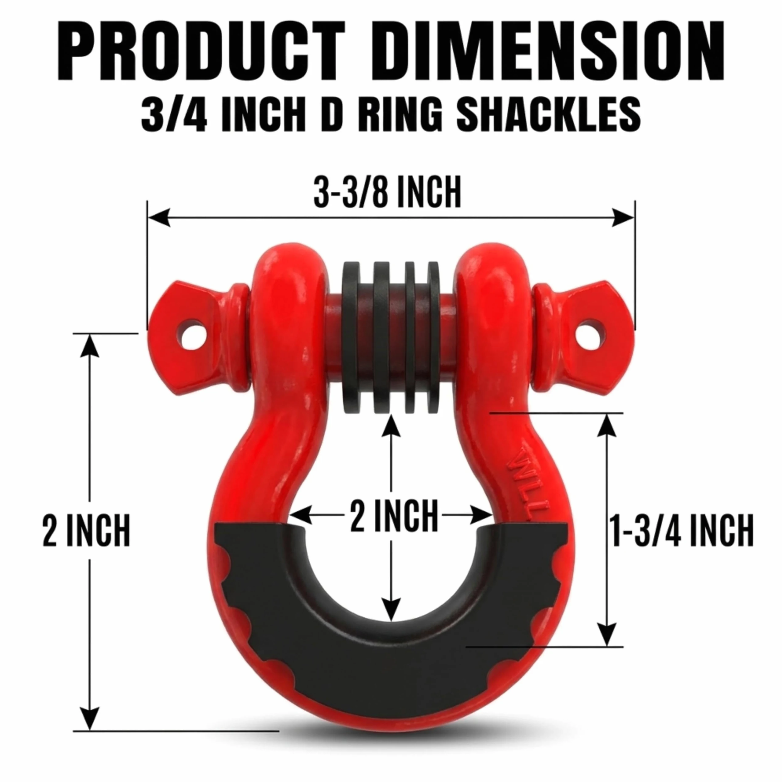 Grilletes de anillo en D, 3/4 pulgadas, paquete de 2, resistente, incluye protector de grillete y arandelas, ideal para Jeeps, ATV, camiones para usar con recuperación, remolque, correas de enganche