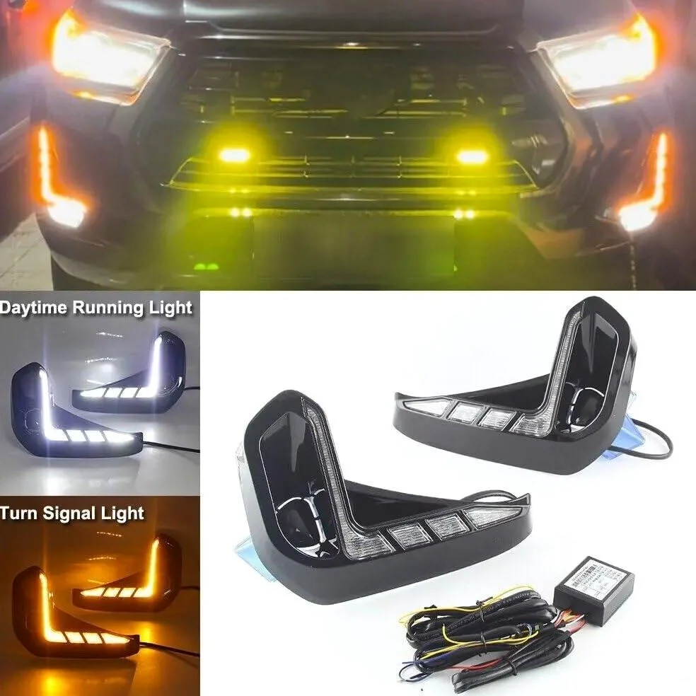 Luces Antiniebla Luz Niebla Para Toyota Para Hilux Para Revo 2020-2023: Luces Diurnas LED (DRL), Cubierta Negra Para Faros Antiniebla Con Intermitente Amarillo