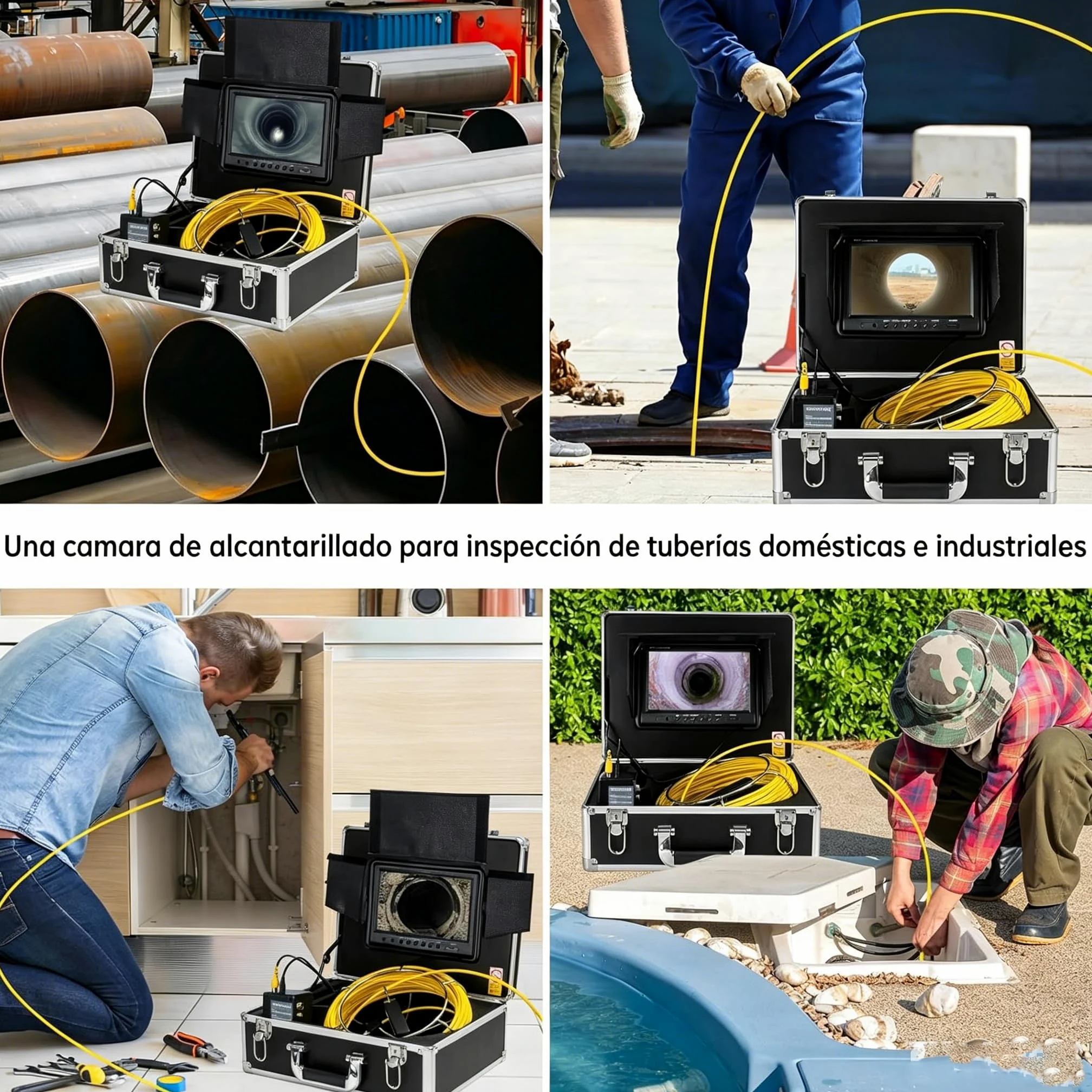 Cámara de inspección de alcantarillado de 30 m con Monitor DVR de 9 Pulgadas y Almacenamiento de 16 GB, cámara portátil para Drenaje de tuberías, con 12 Luces, Ruedas guía y medidor de Distancia
