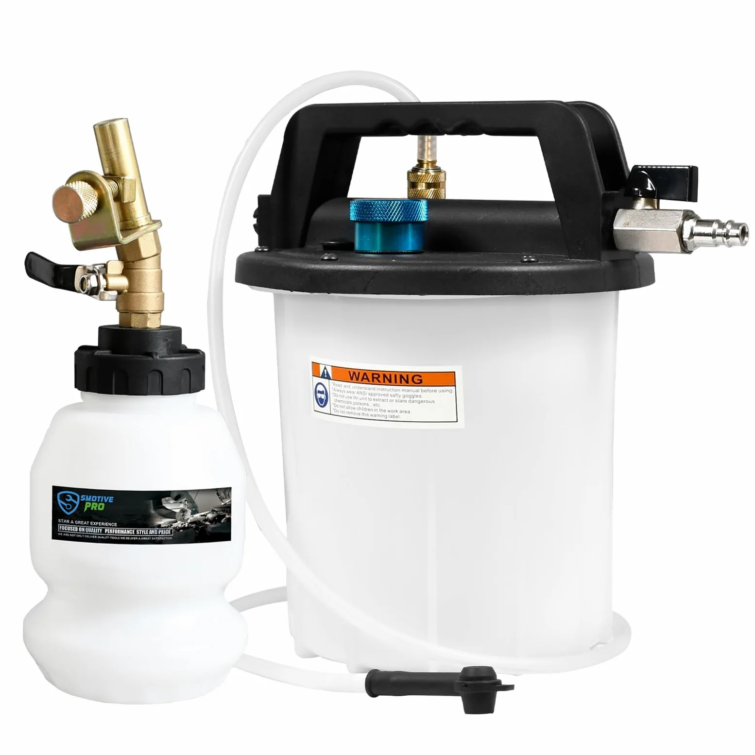 SMOTIVEPRO Kit de purga de frenos al vacío neumática de 3 litros, kit de purga de líquido de frenos con botella de recarga de 1 L y adaptadores de 16 CV para automóviles y motocicletas