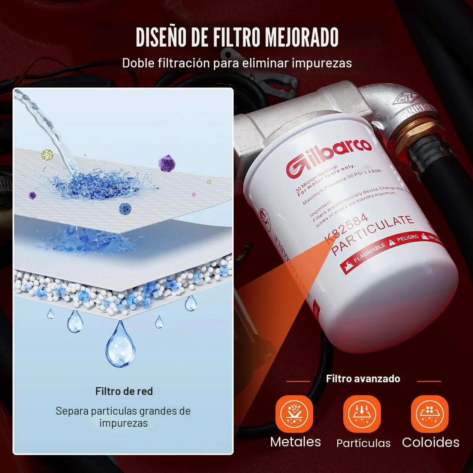 VEVOR Depósito Portátil de Gasolina Diesel 182 L Tanque de Repostaje de Combustible Bomba de Transferencia de 12 V 40 L/min Manguera de 4 m Boquilla de Repostaje Automático para Vehículos, Rojo