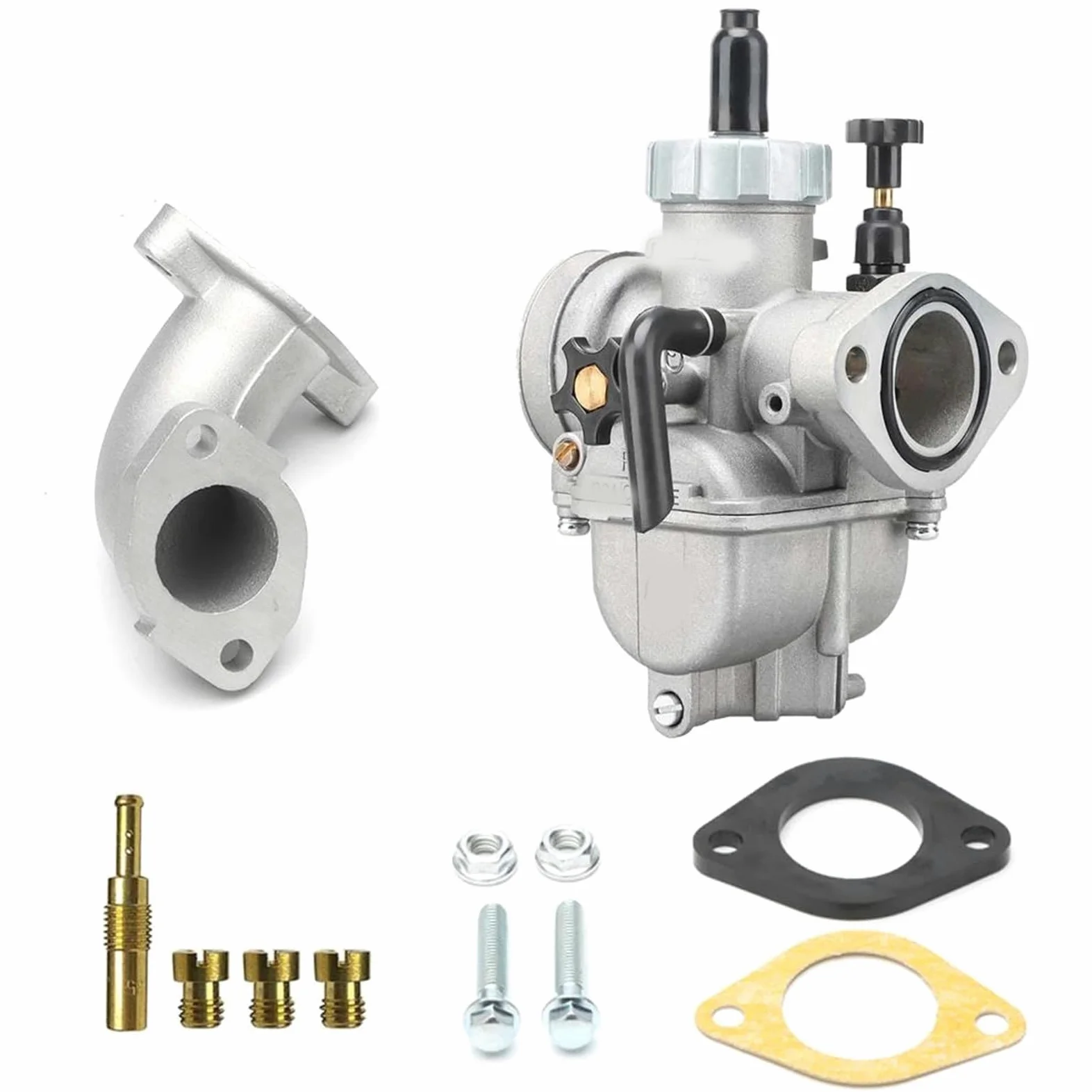 Kit De Carburador Motocicleta 2T 4T, Brida PE con Tubo Curvo Entrada, Juego Codo Aire Frío Chorros