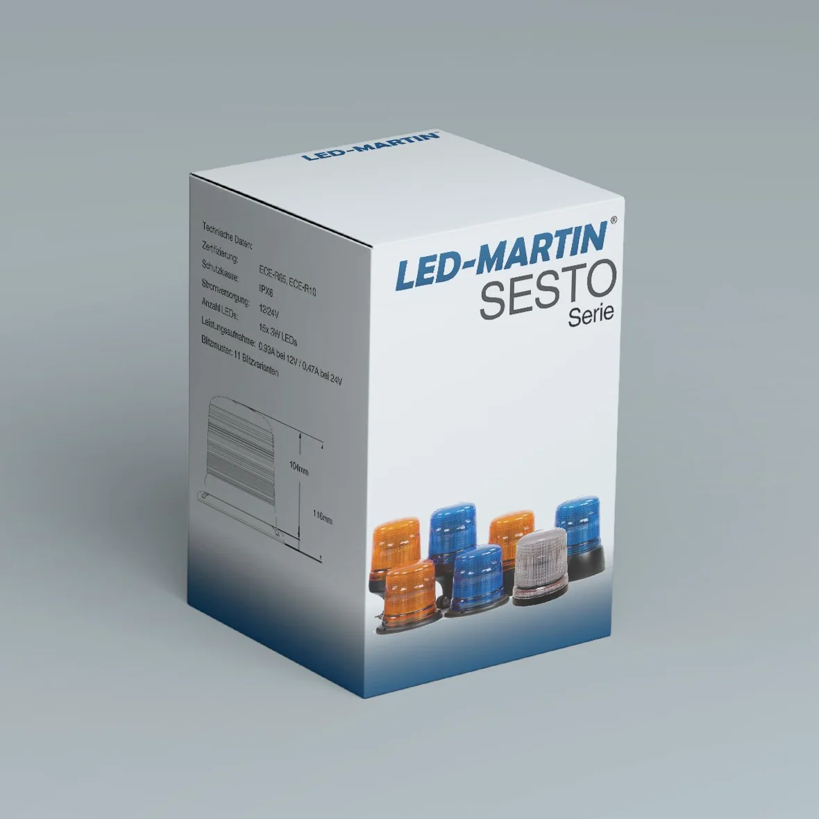 LED-MARTIN – Lámpara giratoria (Sesto – 11 Flash Patrón – Transparente/Amarillo – Base Magnética – 12 V 24 V. profesional Kenn lámpara, luz de aviso, Flash Lámpara para el uso en la carretera.