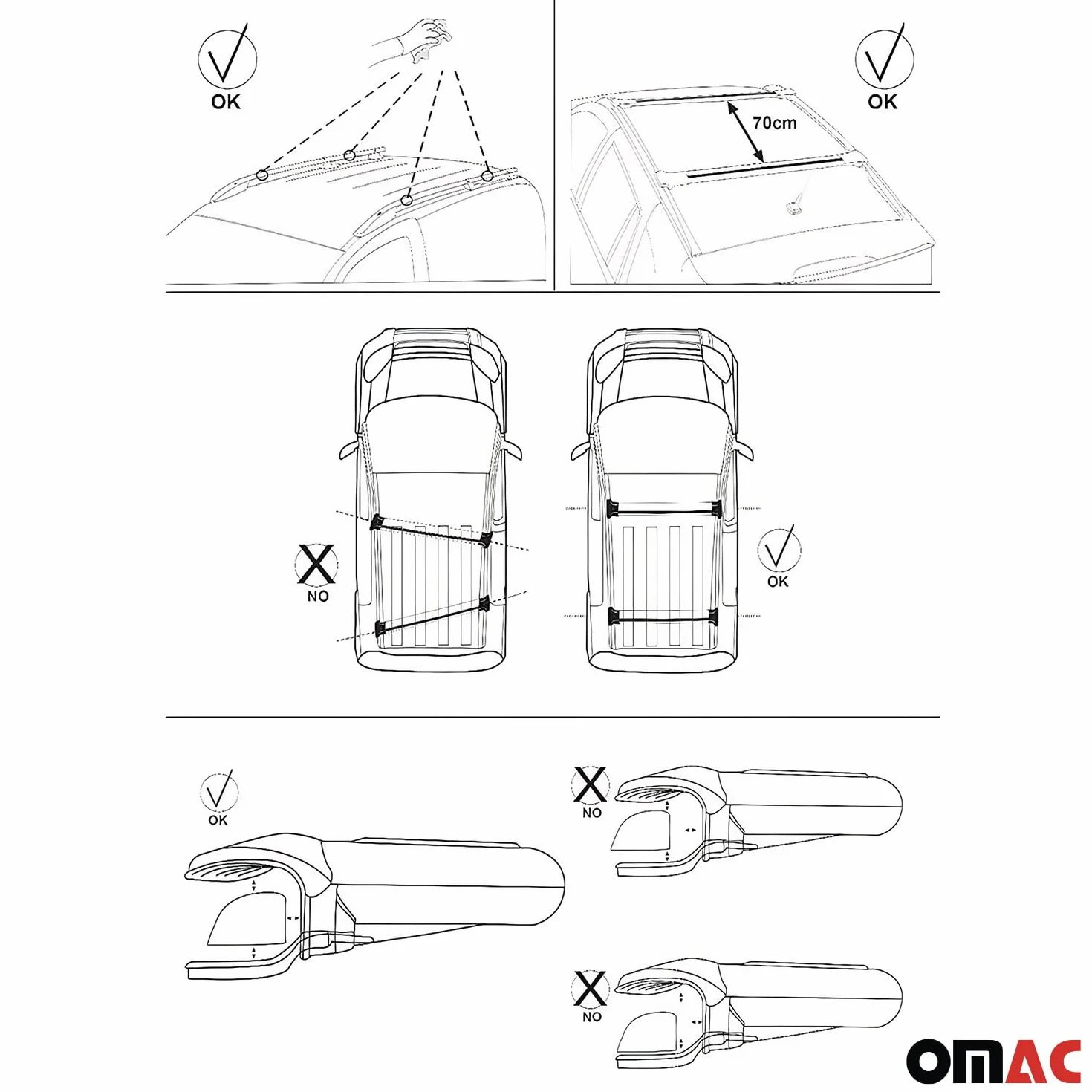 OMAC Barras de Techo Transversales de Aluminio para VW Caddy III 2003-2020 – TÜV/DIN 75302