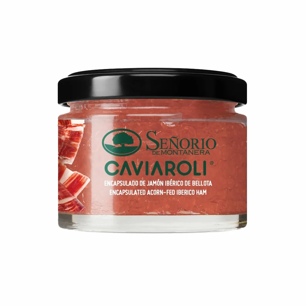 Caviaroli Perlas de Aceite de Oliva Virgen Extra sabor Jamón Ibérico de Bellota Gourmet 50 gramos