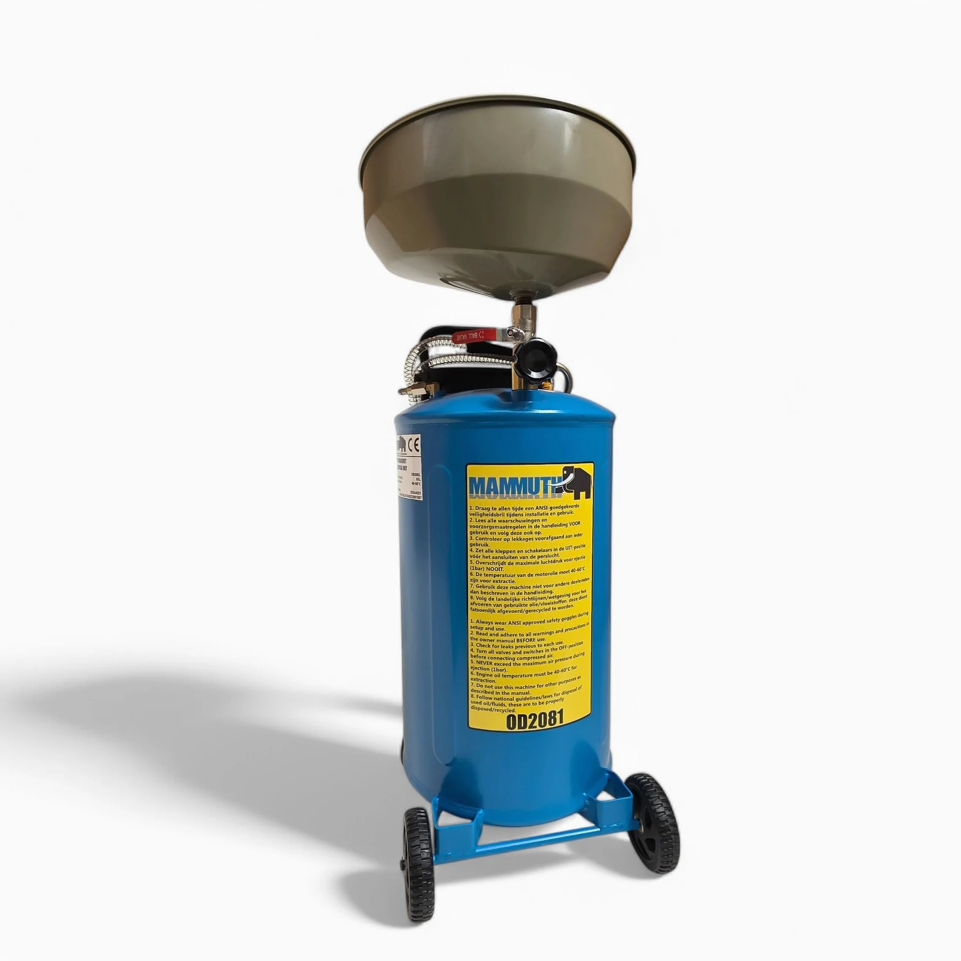 DeTec. Depósito colector de 65 l con embudo de altura ajustable para recoger aceite usado, carro de recogida de aceite enrollable, dispositivo de drenaje de aceite para coche, neumático, altura máxima