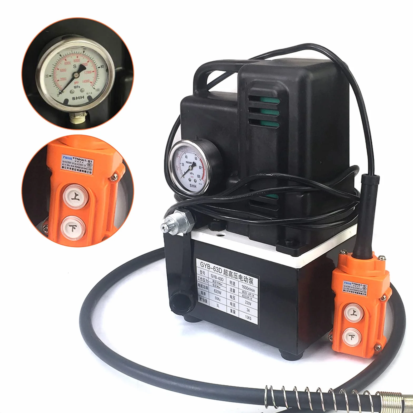 OUKANING Bomba hidráulica de 12 V, 70 MPa, 620 W, bomba electrohidráulica de alta presión, con mando a distancia para levantar, presionar y doblar