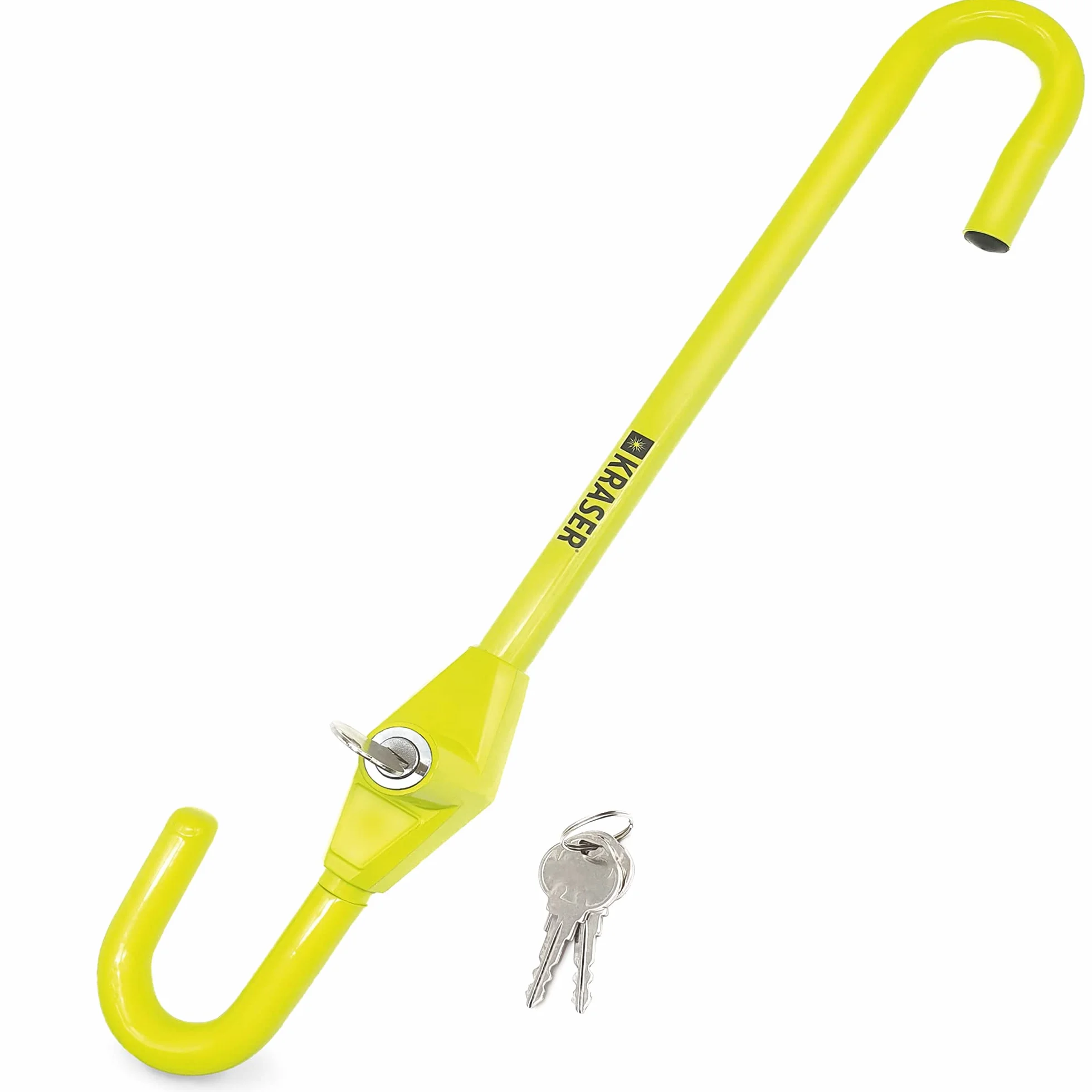 KRASER KR835 Antirrobo Coche Volante Pedal, Barra Amarilla Alta Visibilidad, Cierre Seguridad en Acero, Ajuste Gancho Más Extensible, Cepo Coche Universal Autocaravana Furgoneta