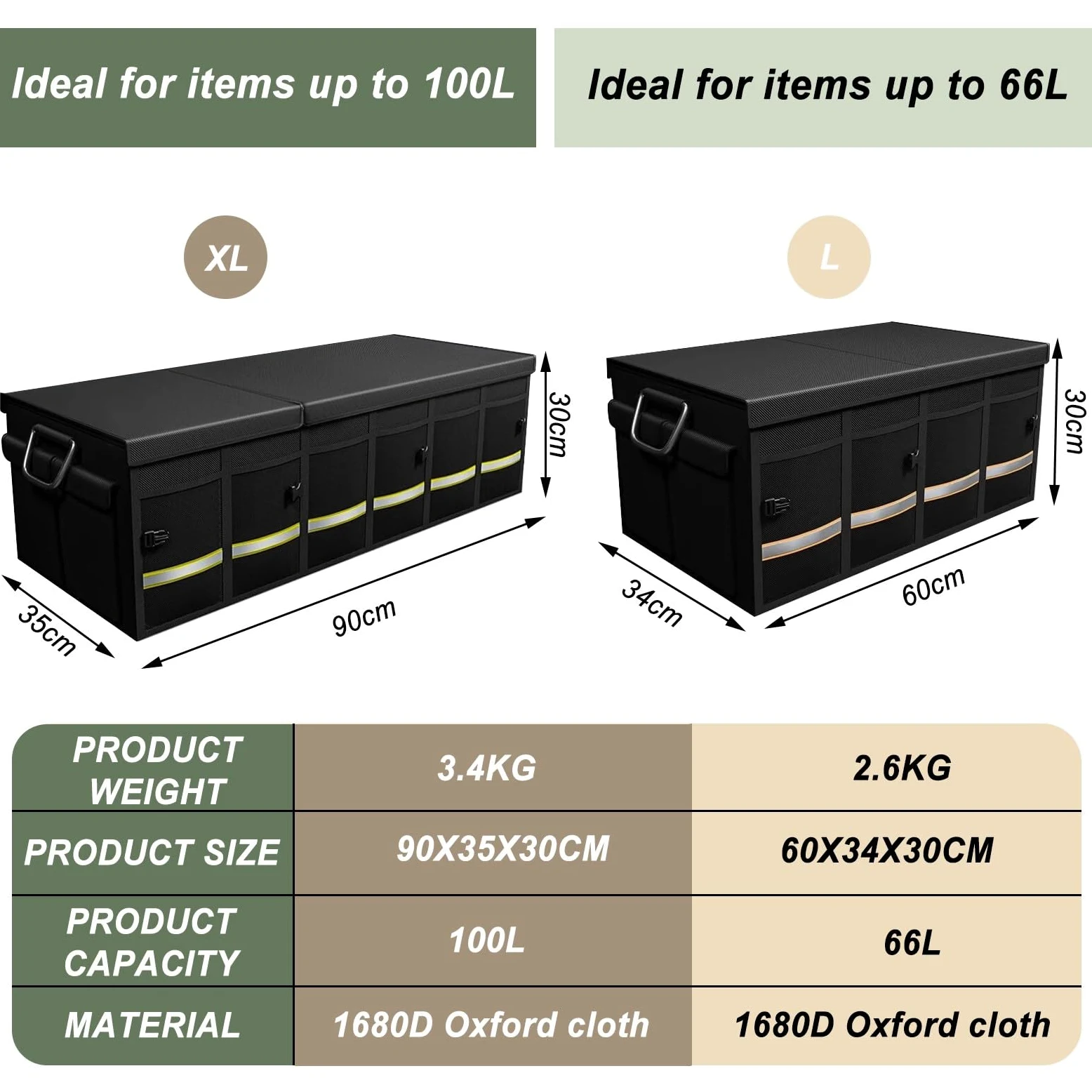 Accesorios para el hogar, Organizador de Maletero Impermeable, Grande, Plegable, Base Antideslizante, para Coche, Negro (L: 60/90 cm)