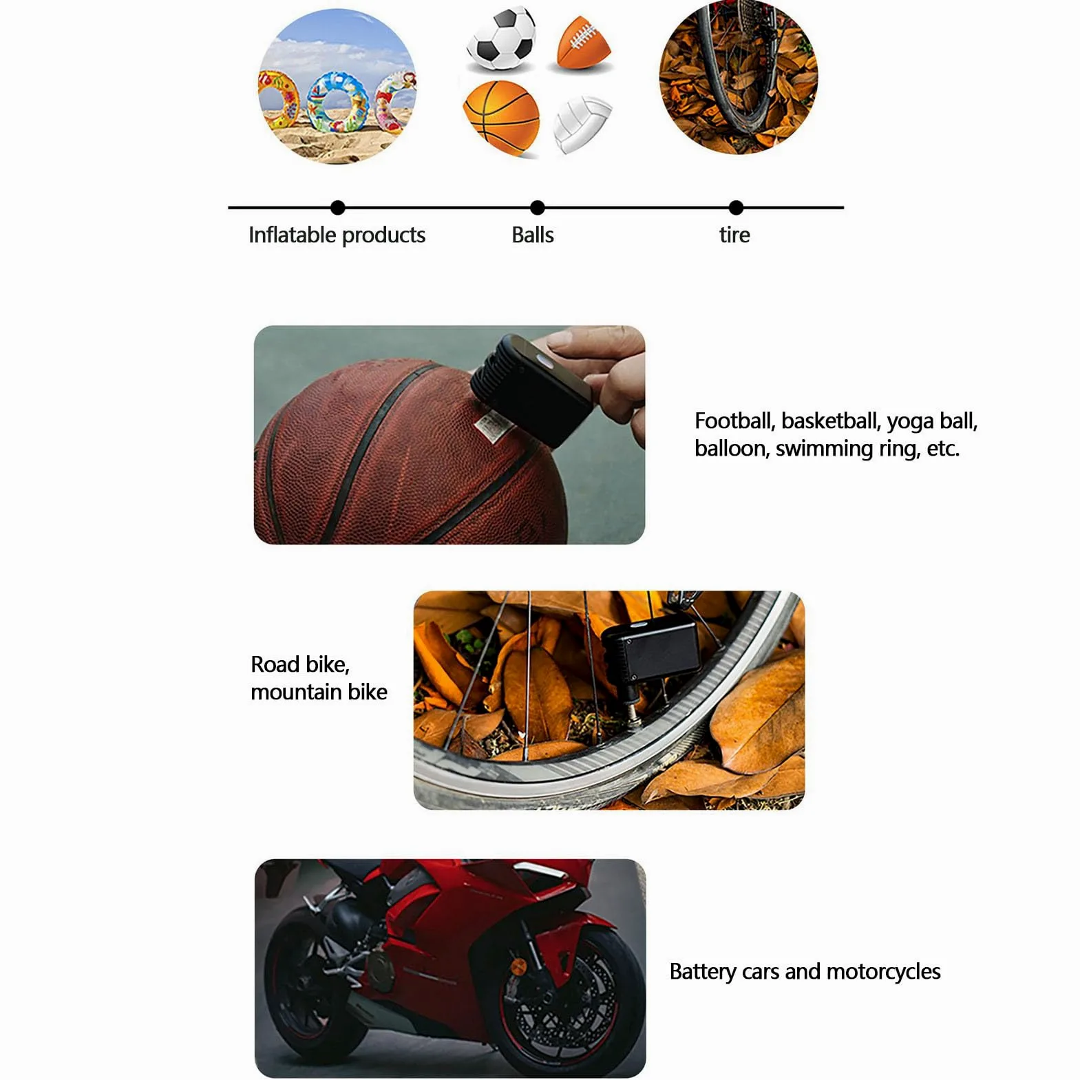 Inflador de Neumáticos para Bicicleta Compresor Eléctrico Miniaturizado | Bomba de Aire Compacta para Ruedas Para Con Motocicleta, Viajes, Exterior,