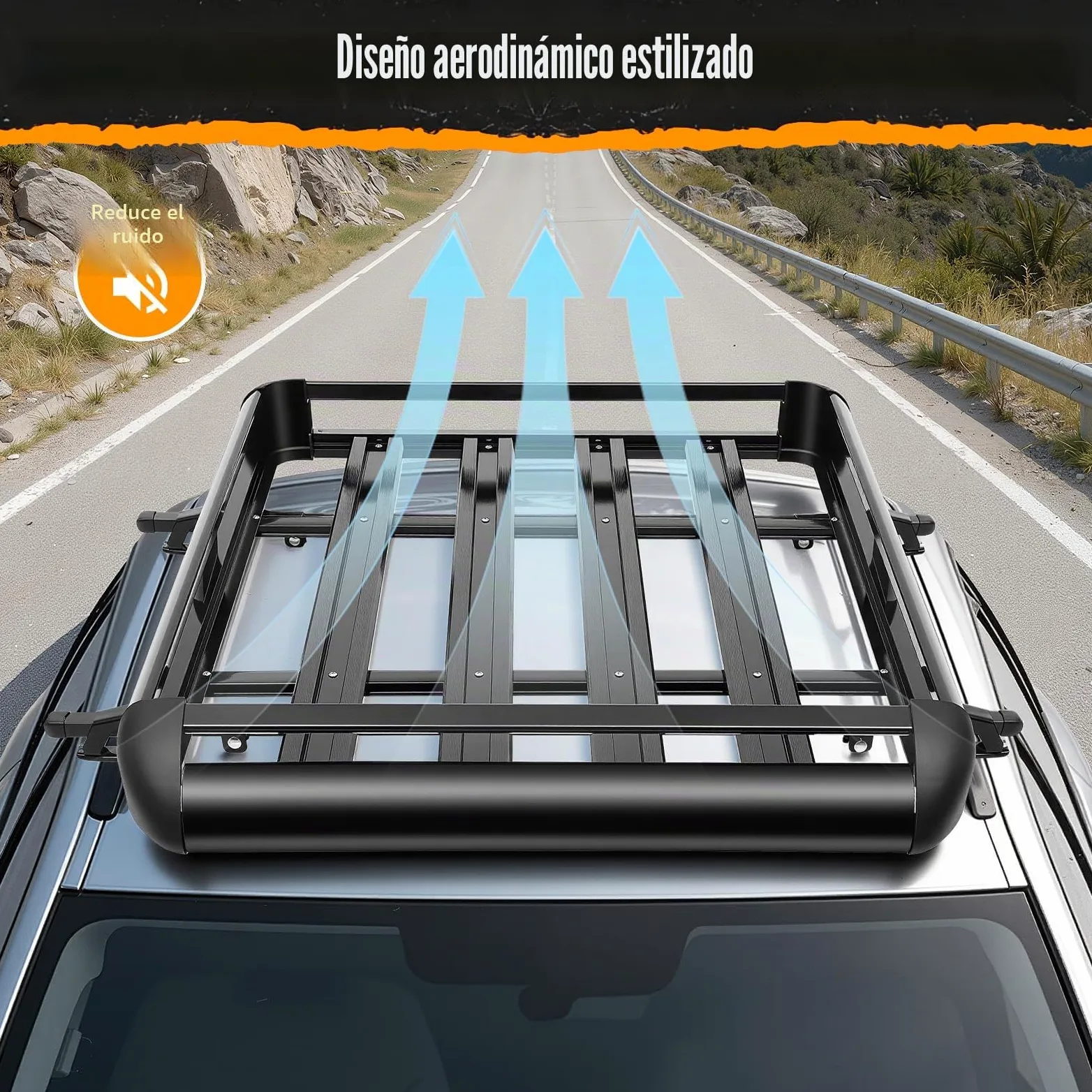 Barra de techo universal para coche, reling de carga de acero de 127 cm, barra de techo con capacidad de carga de 68 kg, estante para equipaje negro para camping, barbacoas, viajes en coche