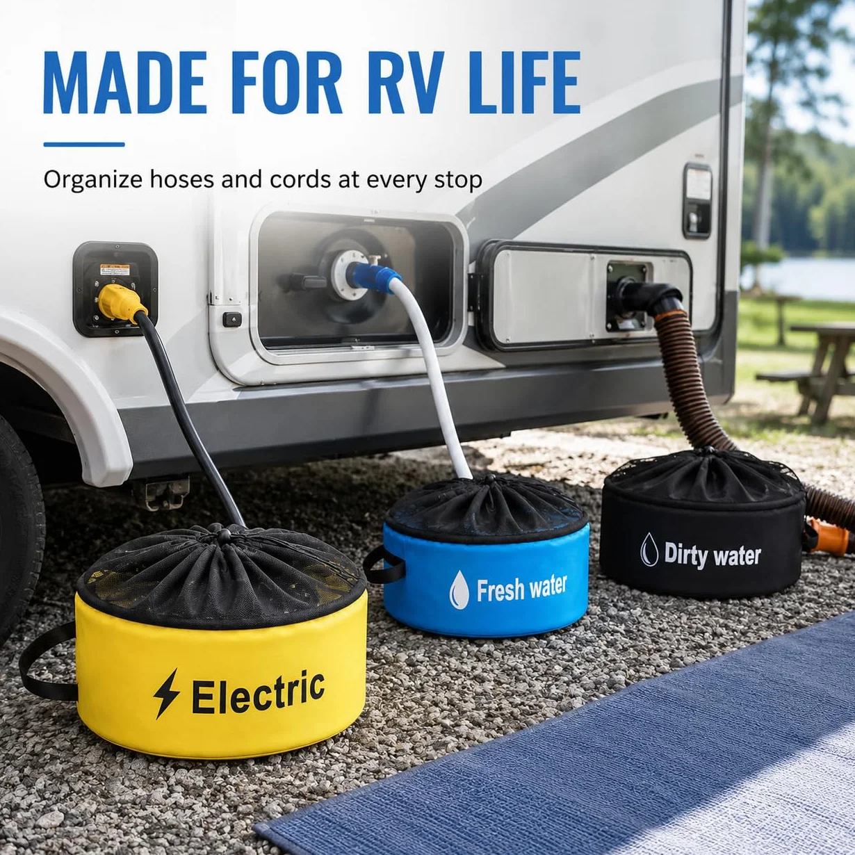 Bolsa de almacenamiento de manguera para RV, paquete de 3 unidades, impermeable, accesorios para caravana, organizador de bolsas de almacenamiento para mangueras de alcantarillado, mangueras de