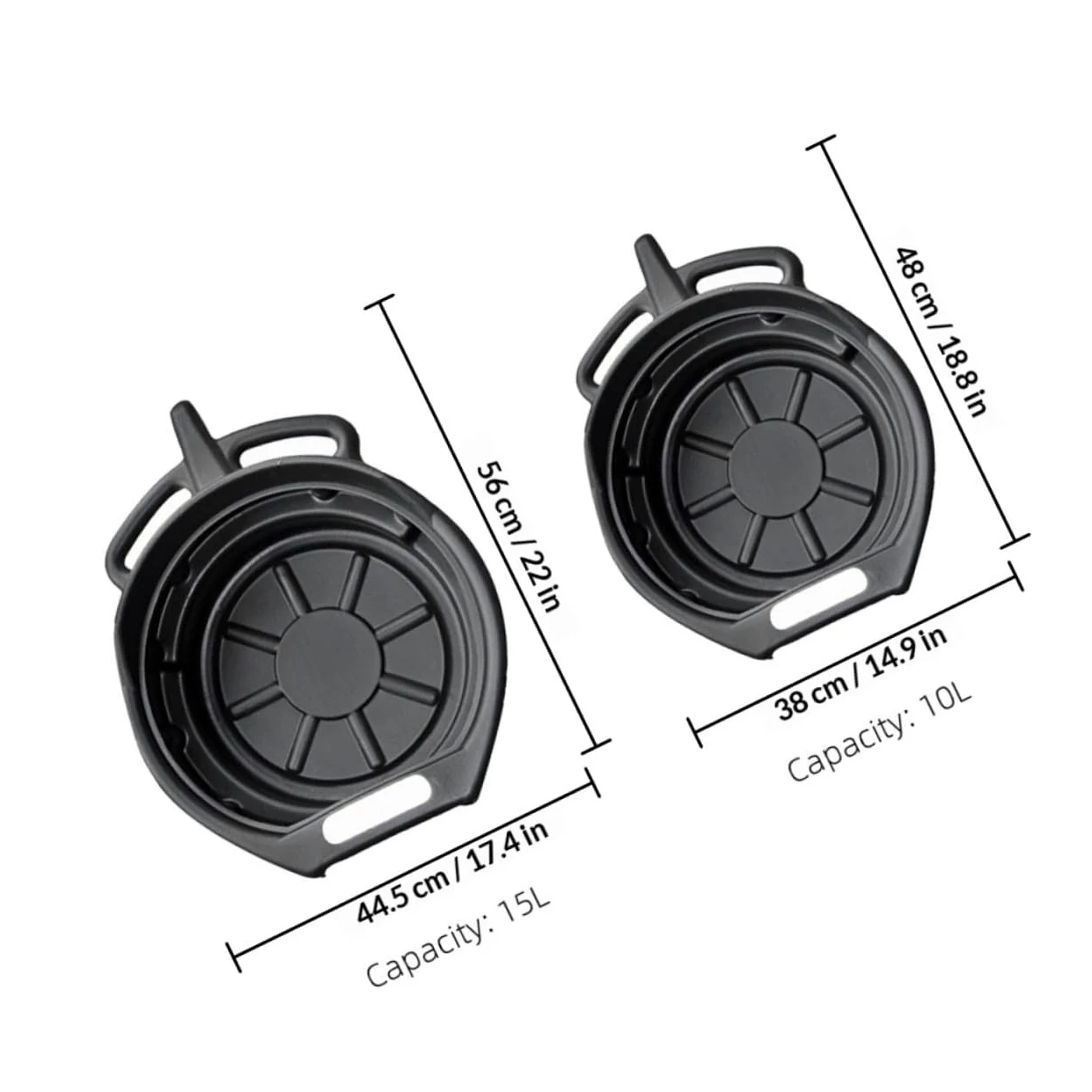 NUOBESTY Bandejas de Drenaje de Aceite 10l y 15l para Automotor, Set 2 Unidades, Plástico PE Resistente, Uso para Mantenimiento de Coches, Taller y Garaje