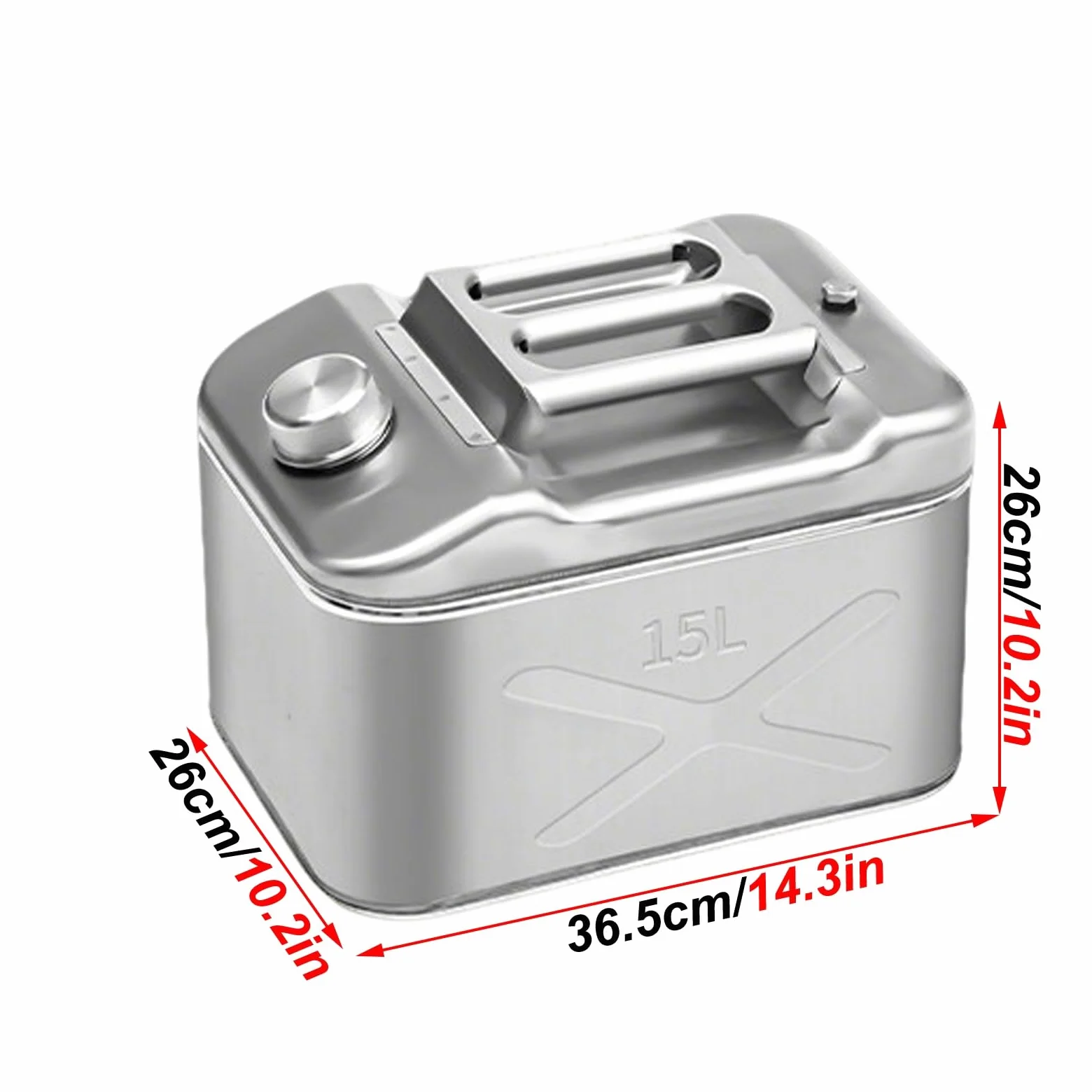 Bidón Metálico para Gasolina, Garrafa Gasolina, Fabricado en Acero Inoxidable 304, Ligero y Portátil, con Diseño Cuadrado, Ideal para Viajes en Coche y Acampadas(15L)