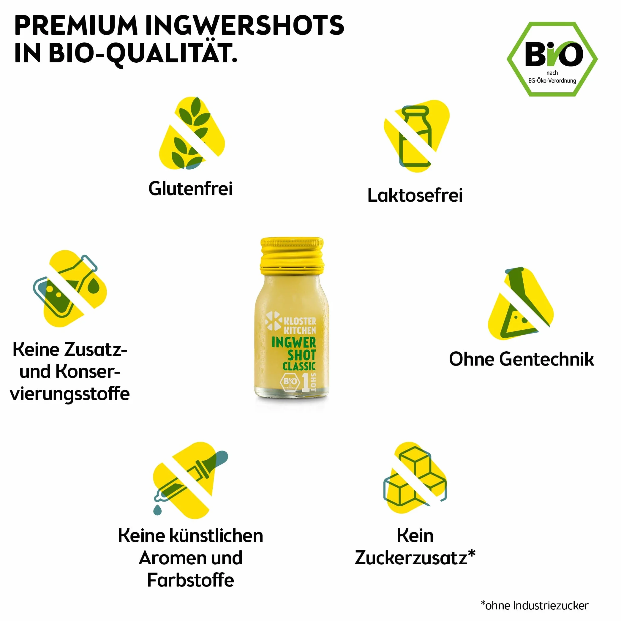 Kloster Kitchen Bio Ginger Shot Classic 7 x 30 ml trozos reales de jengibre vegano