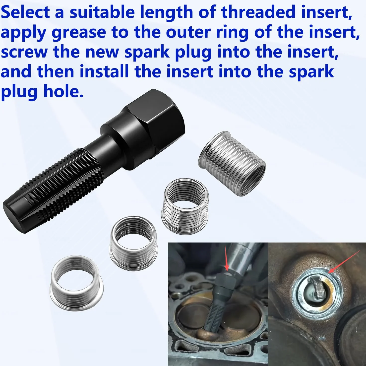 ZKTOOL 5 Piezas M14 x 1.25 Kit de Reparación de Roscas de Bujía, Kit de Roscado de Cabeza de Cilindro, Herramienta de Reparación de Roscas de Cilindro de 14 mm Reamer, 4 Insertos de Rosca