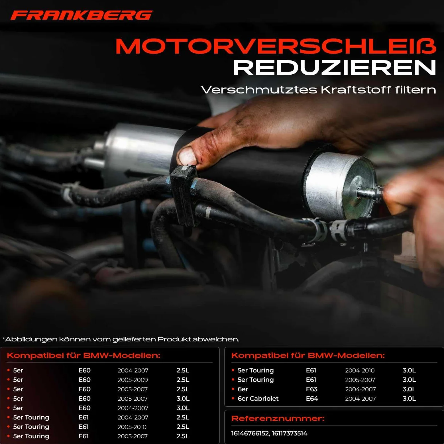 Frankberg Filtro de combustible gasolina 16146766152 | Compatible con: Serie 6 Convertible E64, Serie 6 E63, Serie 5 E60, Serie 5 Touring E61