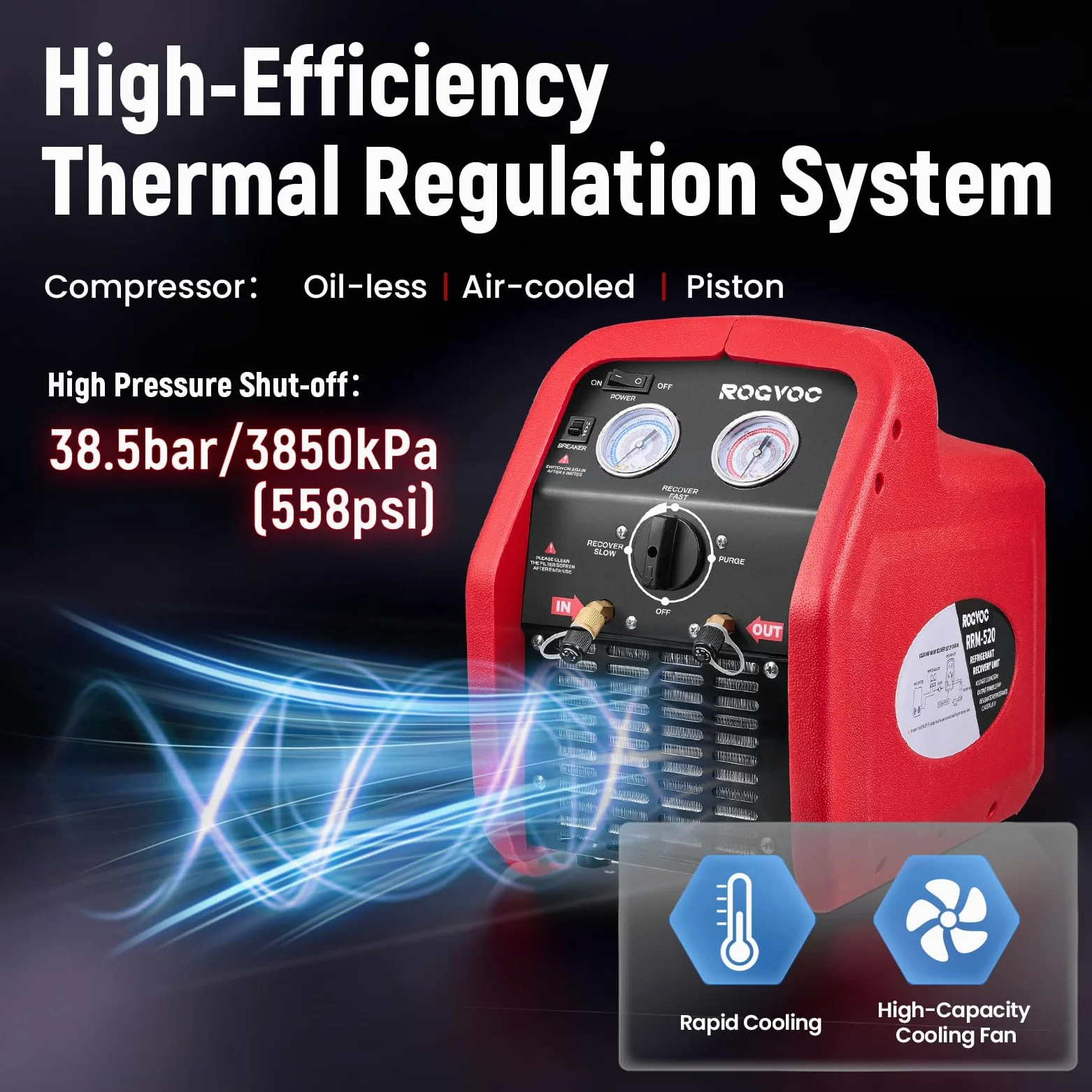 Máquina de recuperación de refrigerante de 3/4 HP, 110-120 V, 60 Hz, máquina portátil de recuperación de CA con protección de alta presión, unidad de reciclaje portátil HVAC para sistema de