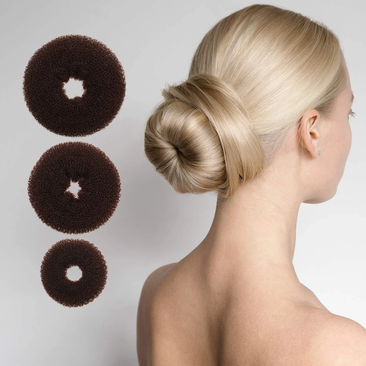 Donut Bun Maker Moño de Pelo Conjunto Anillo 9 Piezas con Bandas Elásticas y Horquillas Negro Marrón Beige