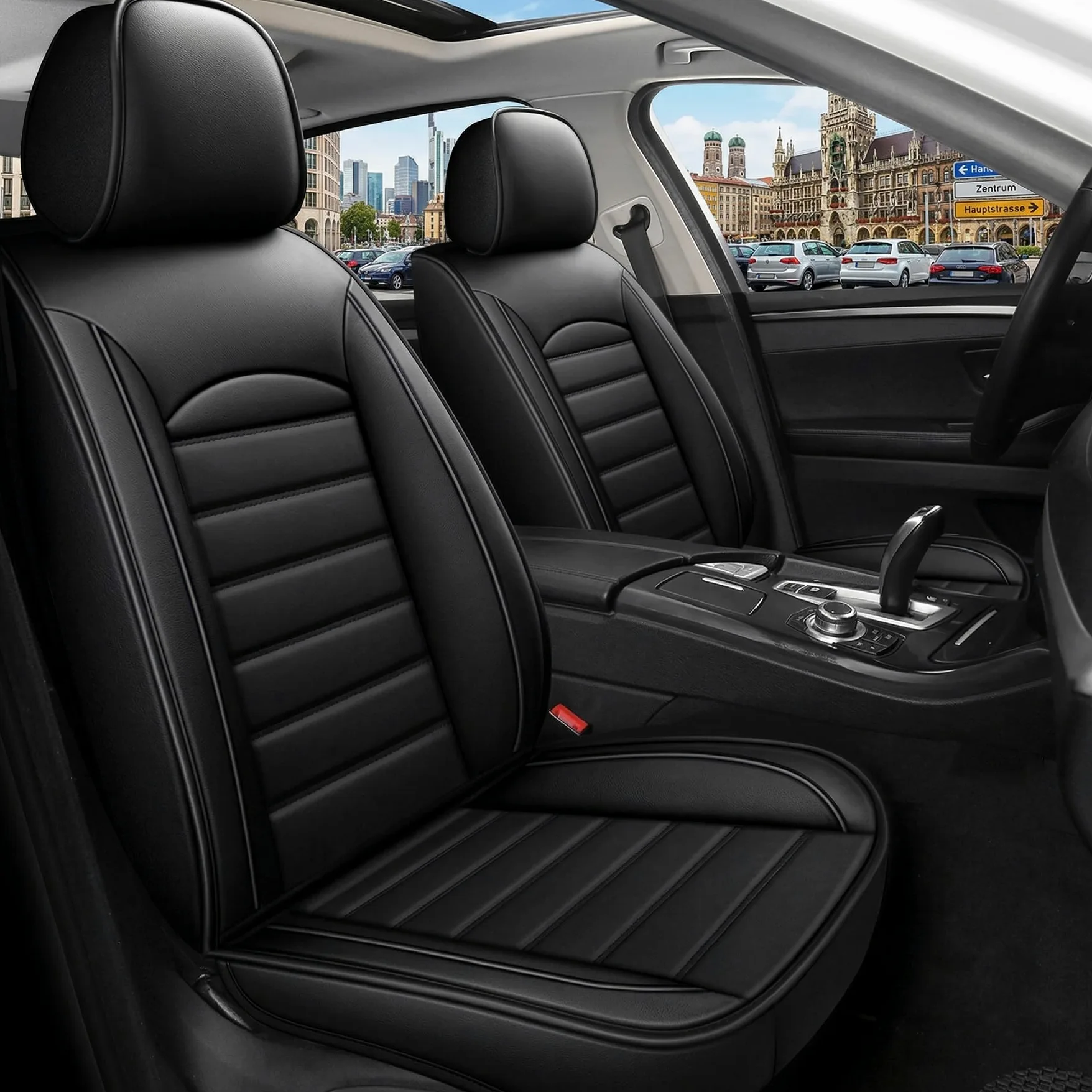 Fundas de asiento de coche de piel sintética impermeables para Volkswagen (2 unidades), color negro