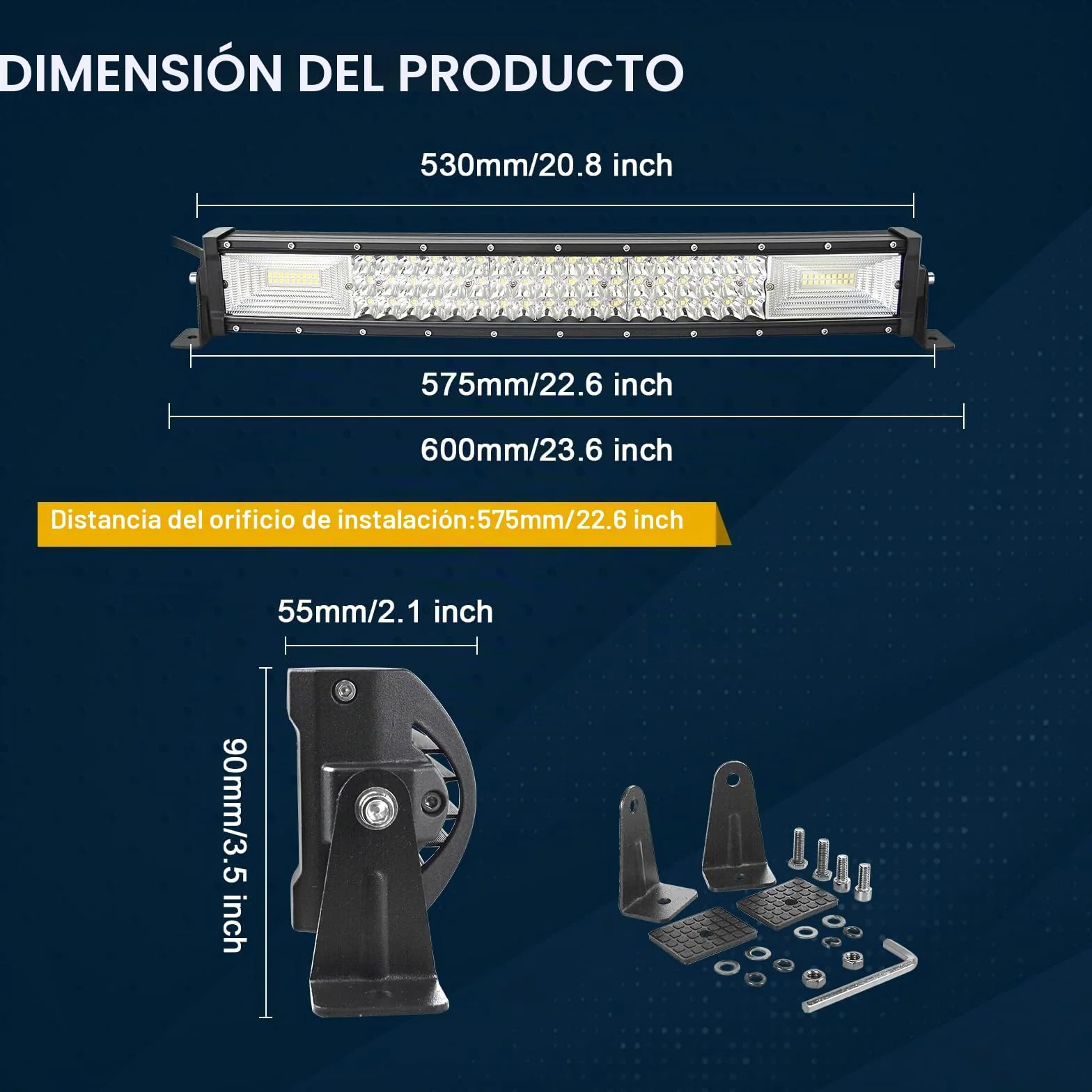 AUXTINGS Curvo Barra de luz LED 56 cm con Soporte magnético, arnés de cableado,3 Fila 270W Foco Combinado de inundación Luces 22 Pulgadas lámpara Trabajo para SUV UTV Todoterreno camión Remolque 4x4
