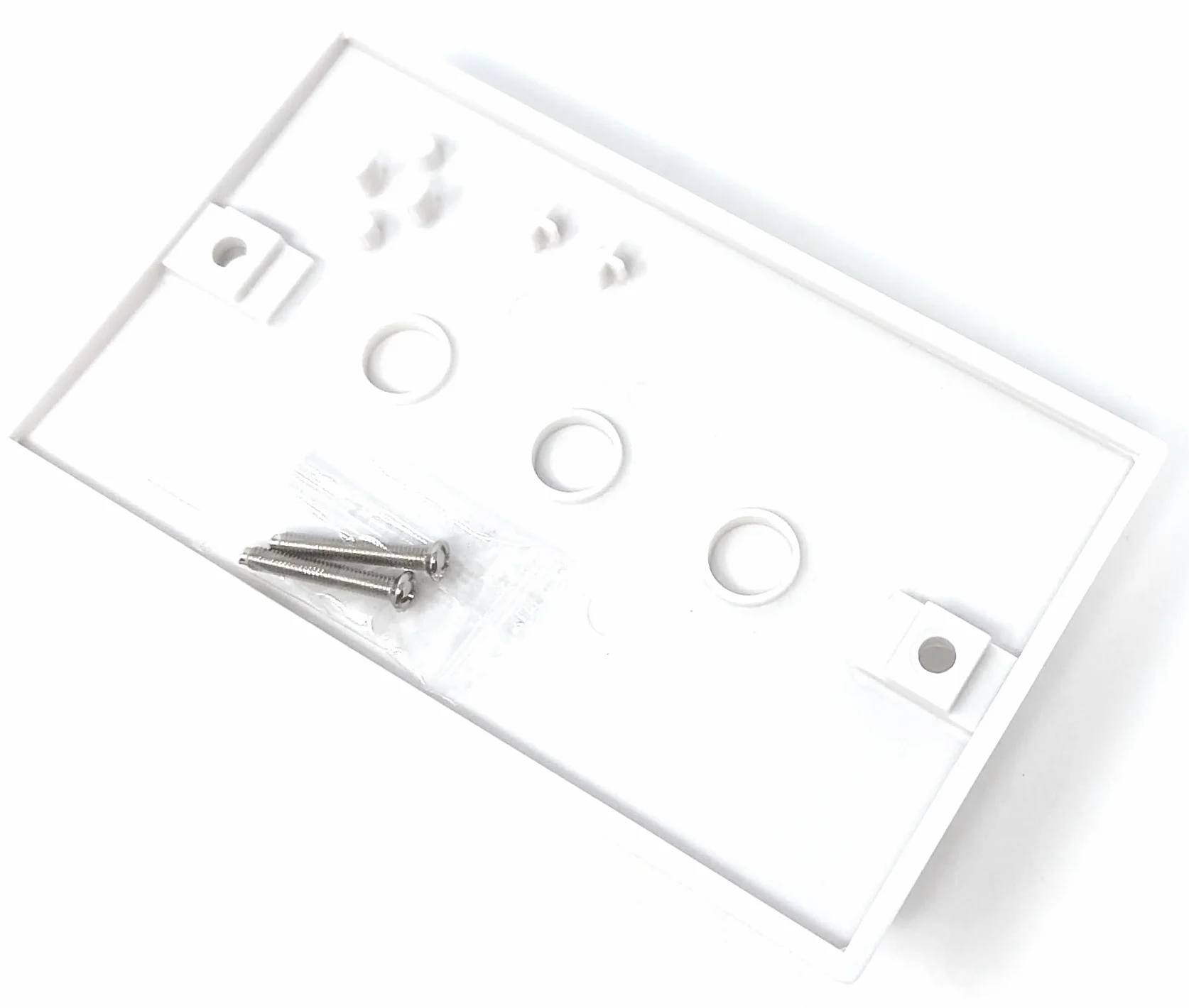 Placa Frontal Doble 2 Bandas para Enchufes Eléctricos Caja Trasera Blanca con Tornillos