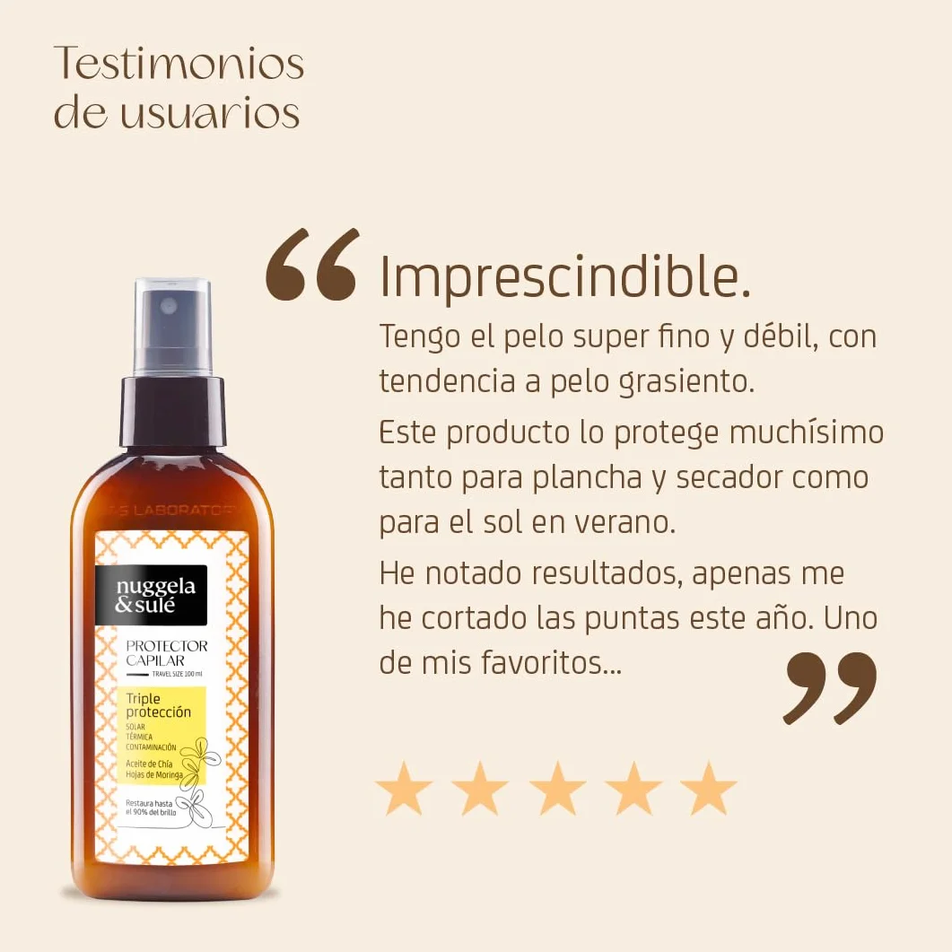 Nuggela & Sulé Protector Capilar Triple Protección Solar Térmica Contaminación Aceite de Chía Aceite de Ricino 100 ml