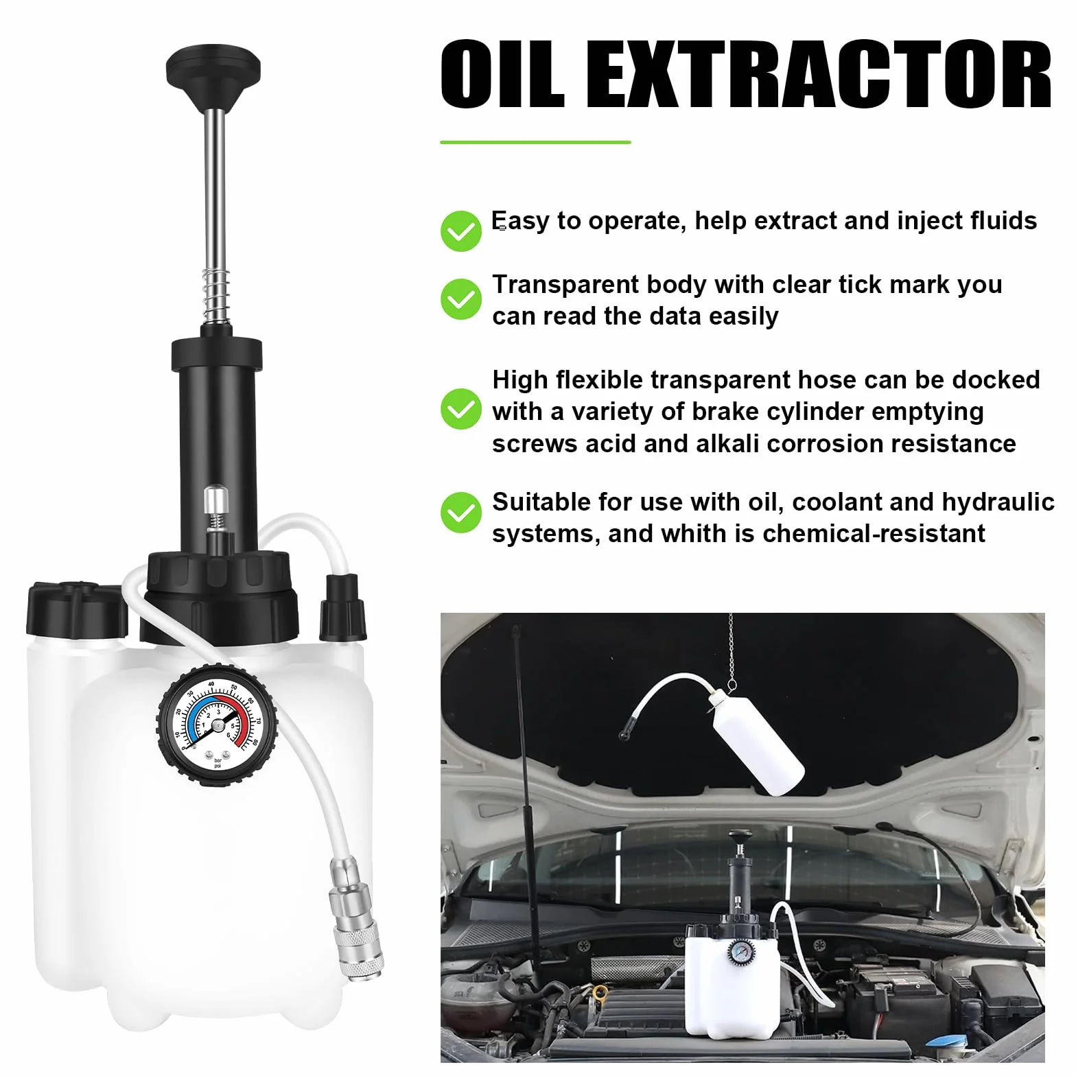 ASUNCELL 3L Auto Freno Purga, Manual Freno Fuid Presión Purgador Botella, Profesional Un Hombre Coche Freno Kit, Adaptador para la mayoría de los Modelos Europeos