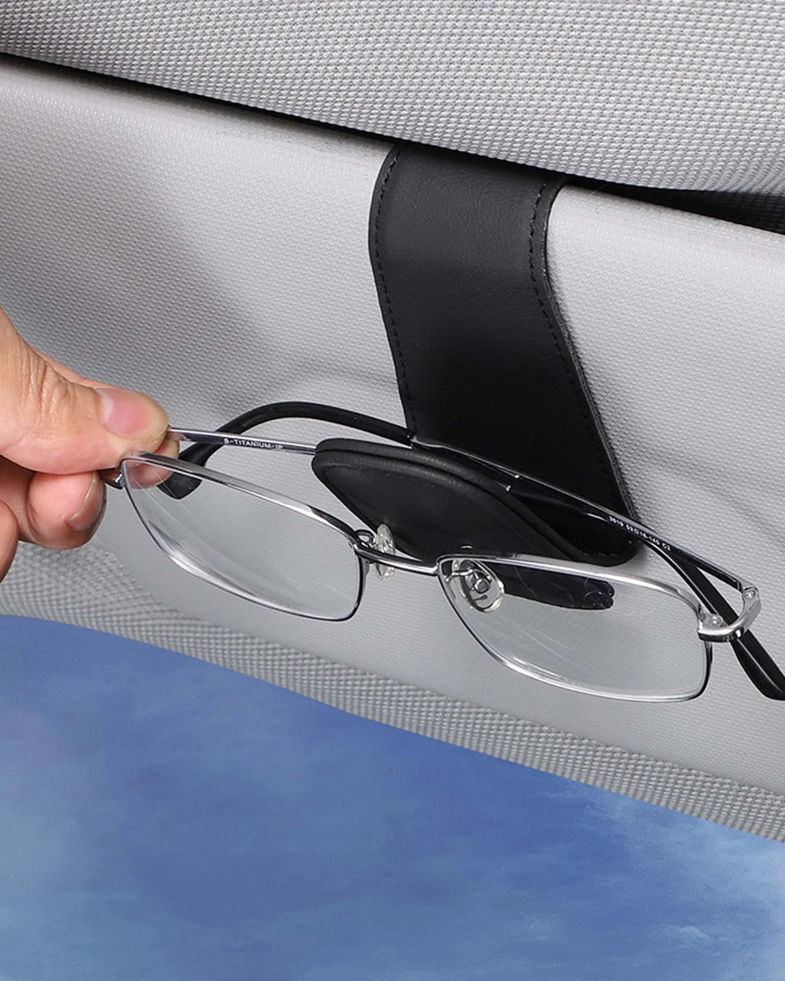 JEJA Soporte para Gafas de Sol para Coche, Cuero Soporte para Gafas de Sol, Coche, Ticket Tarjetas, Clip Gafas, Soporte para Parasoles de Coche, Negro