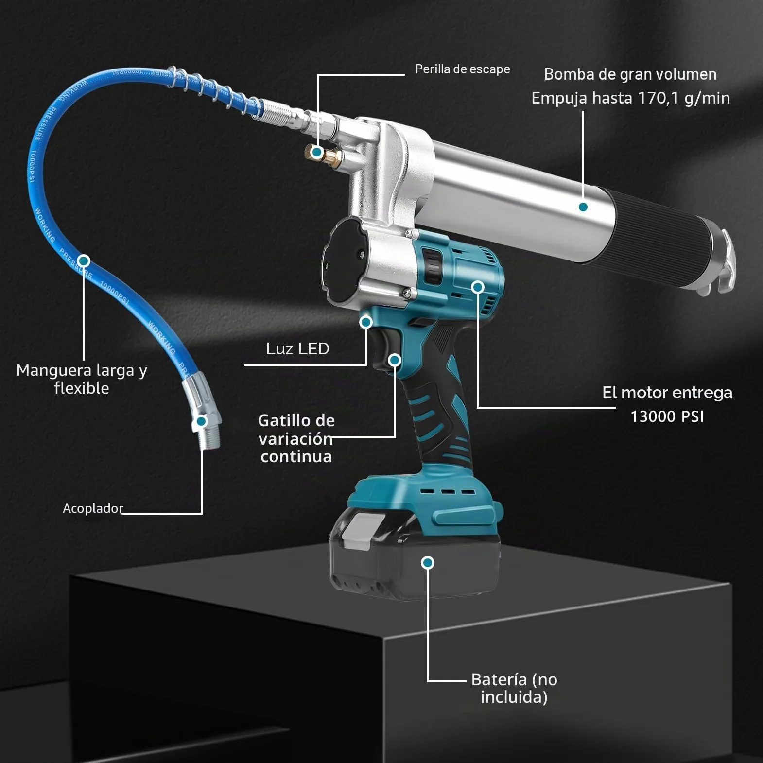 WingFly Pistola Engrasadora inalámbrica para Makita 18 V Batería, 13000 PSI, motor sin escobillas, cartuchos de grasa de 650 ml, para engrasar vehículos y máquinas (sin batería)